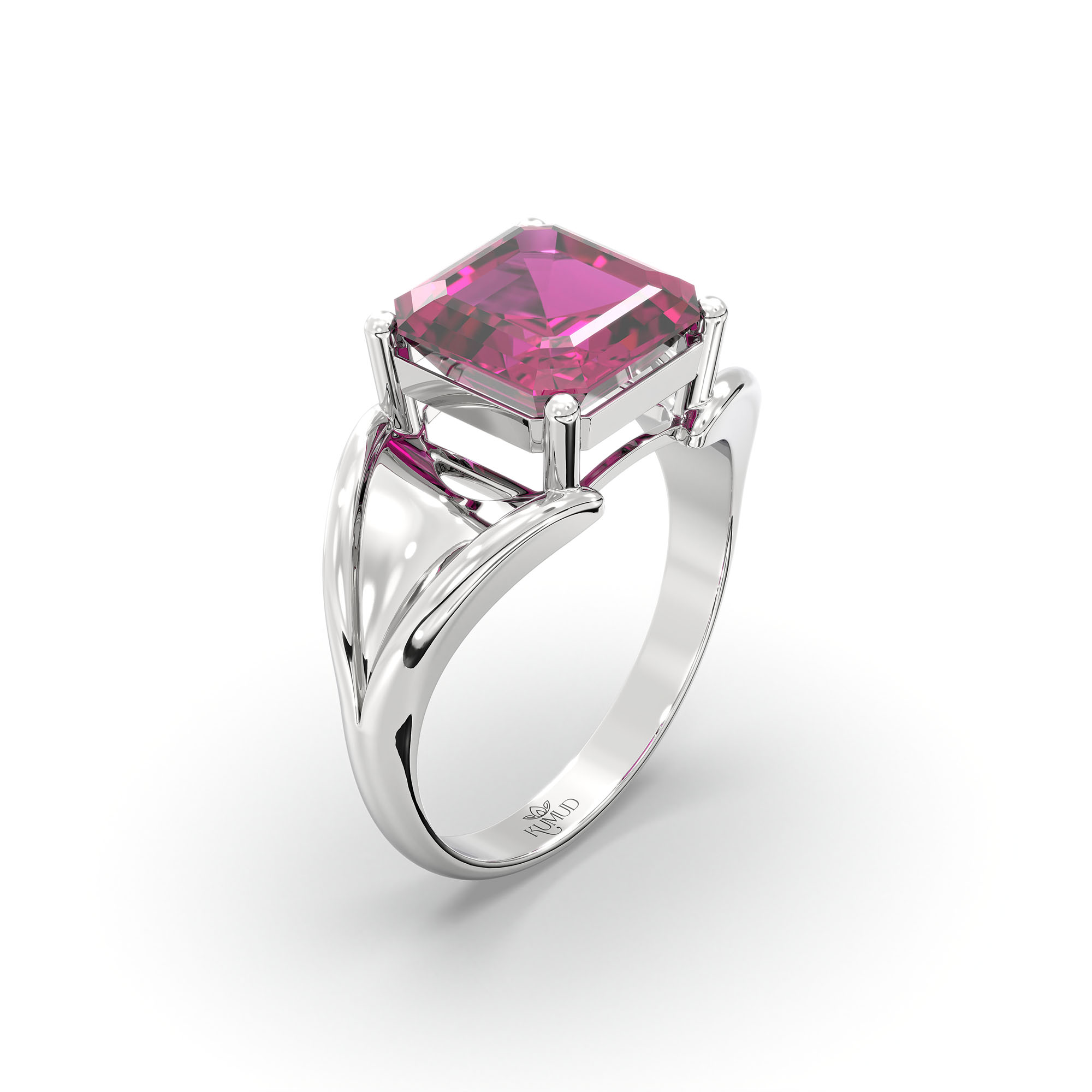 Ruby (Manik) Ring in 18K White Gold – Cushion 8 mm, Prong Setting, 6 g (Design K15-3) thumbnail