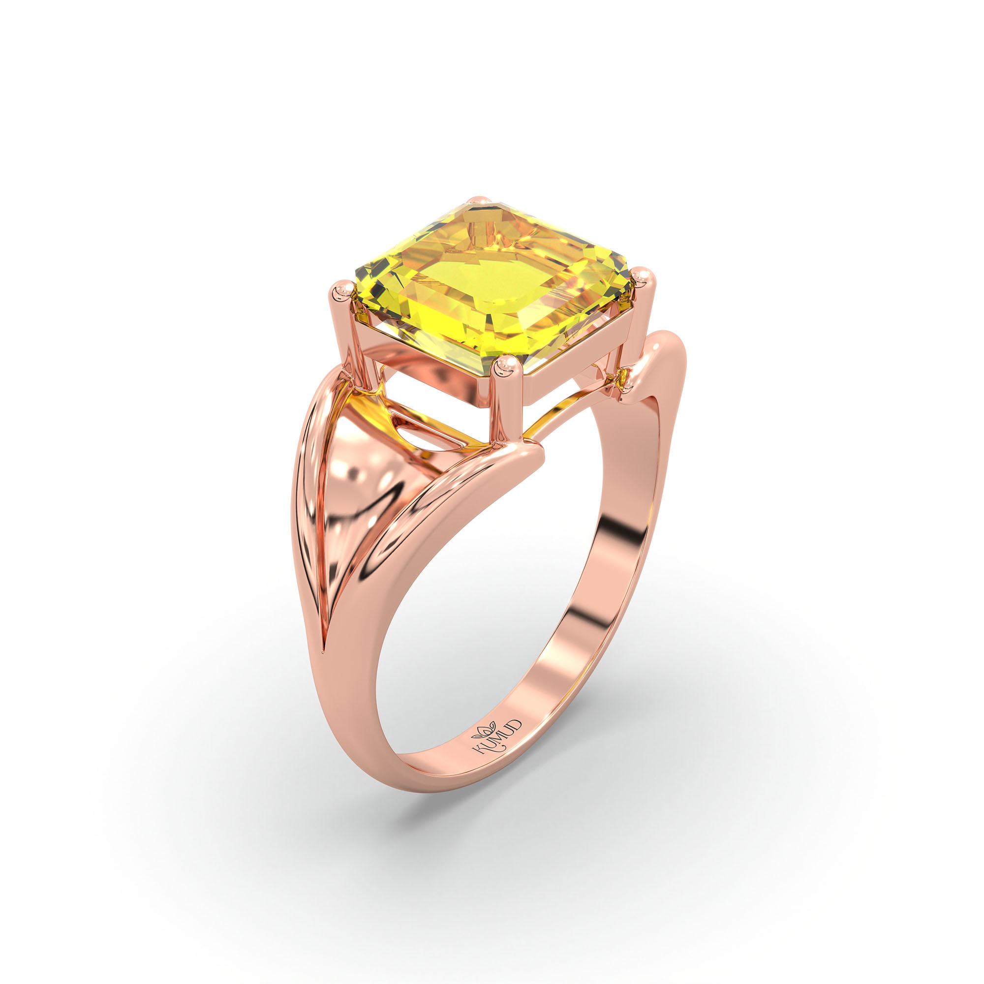 Yellow Sapphire (Pukhraj) Ring in 18K Rose Gold – Cushion 8 mm, Prong Setting, 6 g (Design K15-3) thumbnail