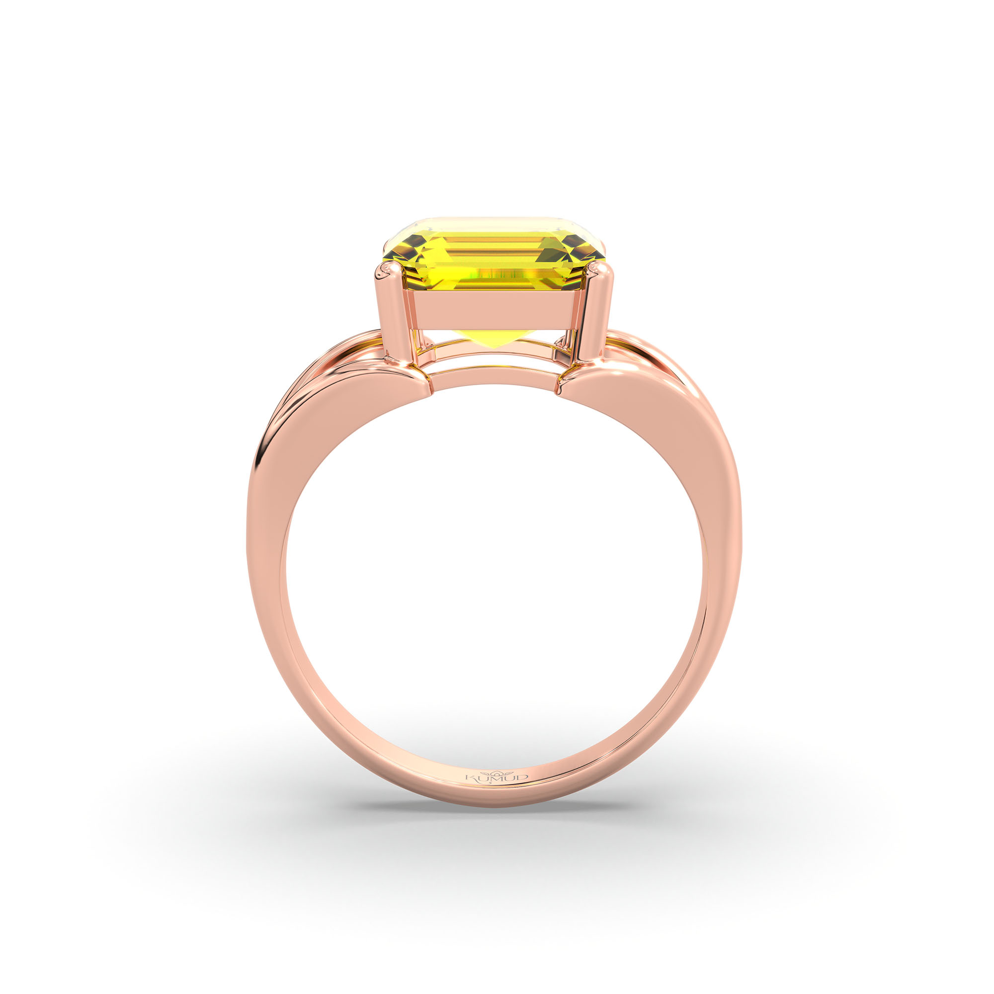 Yellow Sapphire (Pukhraj) Ring in 18K Rose Gold – Cushion 8 mm, Prong Setting, 6 g (Design K15-3) thumbnail