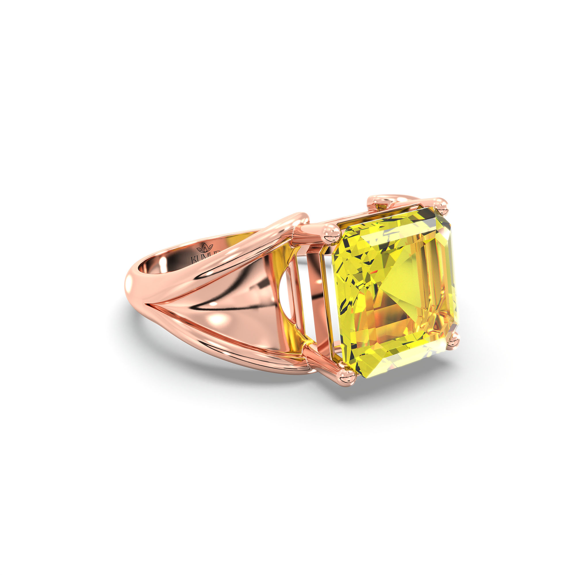 Yellow Sapphire (Pukhraj) Ring in 18K Rose Gold – Cushion 8 mm, Prong Setting, 6 g (Design K15-3) thumbnail