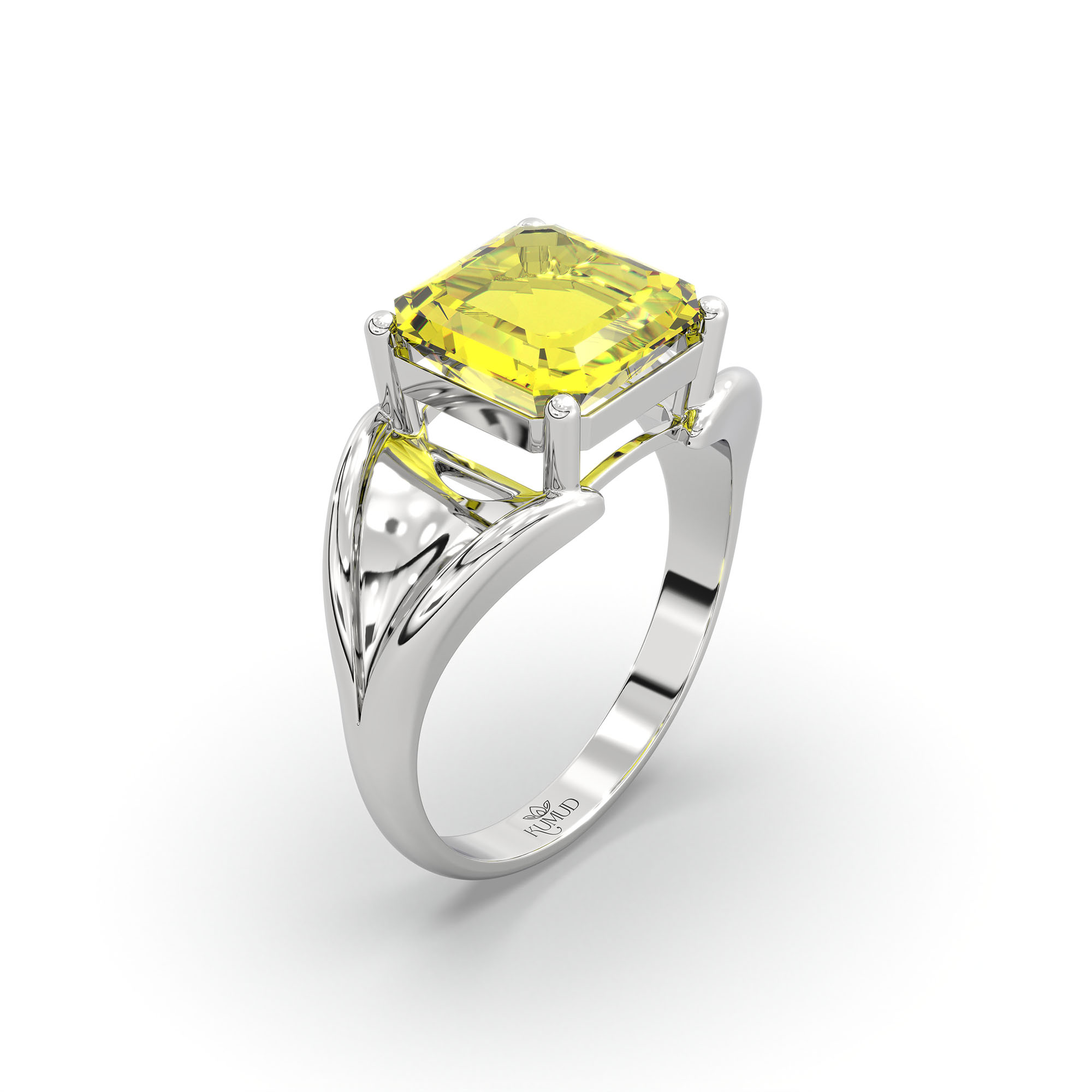 Yellow Sapphire (Pukhraj) Ring in 925 Sterling Silver – Cushion 8 mm, Prong Setting, 6 g (Design K15-3) thumbnail