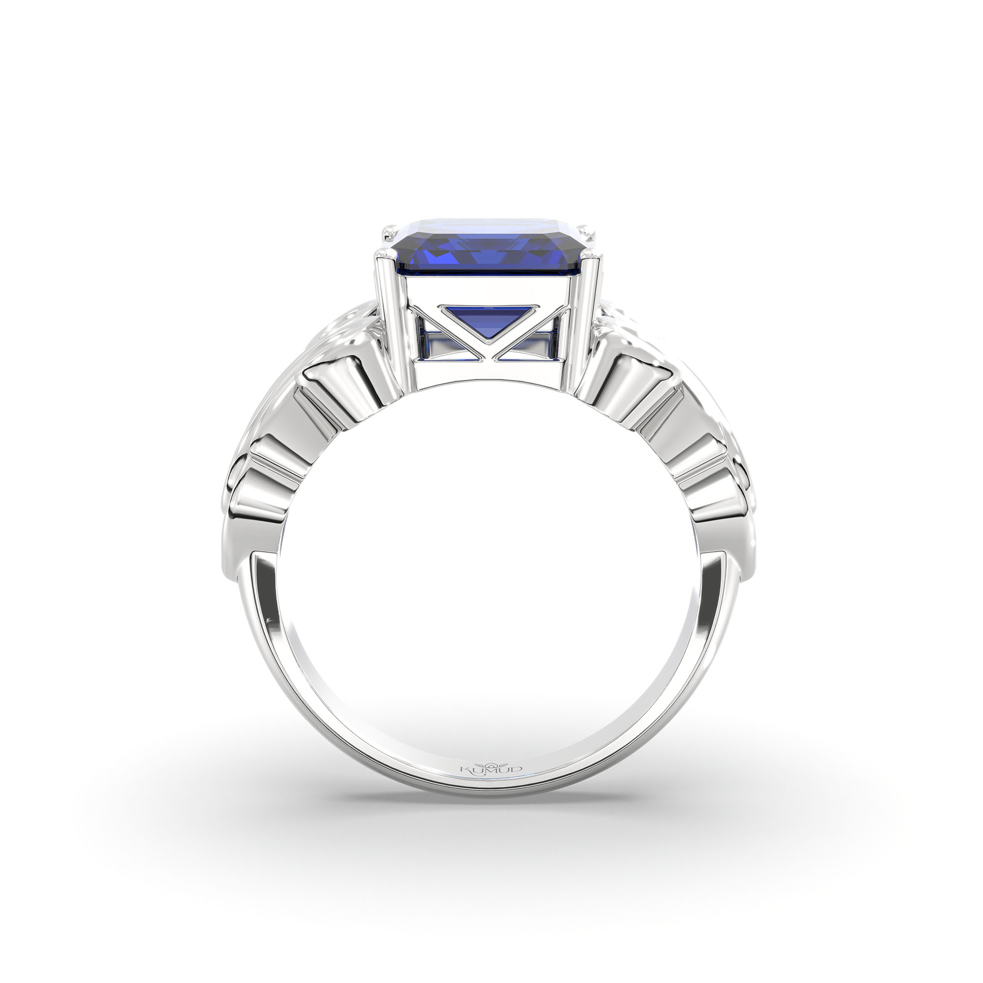 Blue Sapphire (Neelam) Ring in 18K White Gold – Cushion 8 mm, Prong Setting, 5 g (Design K15-4) thumbnail