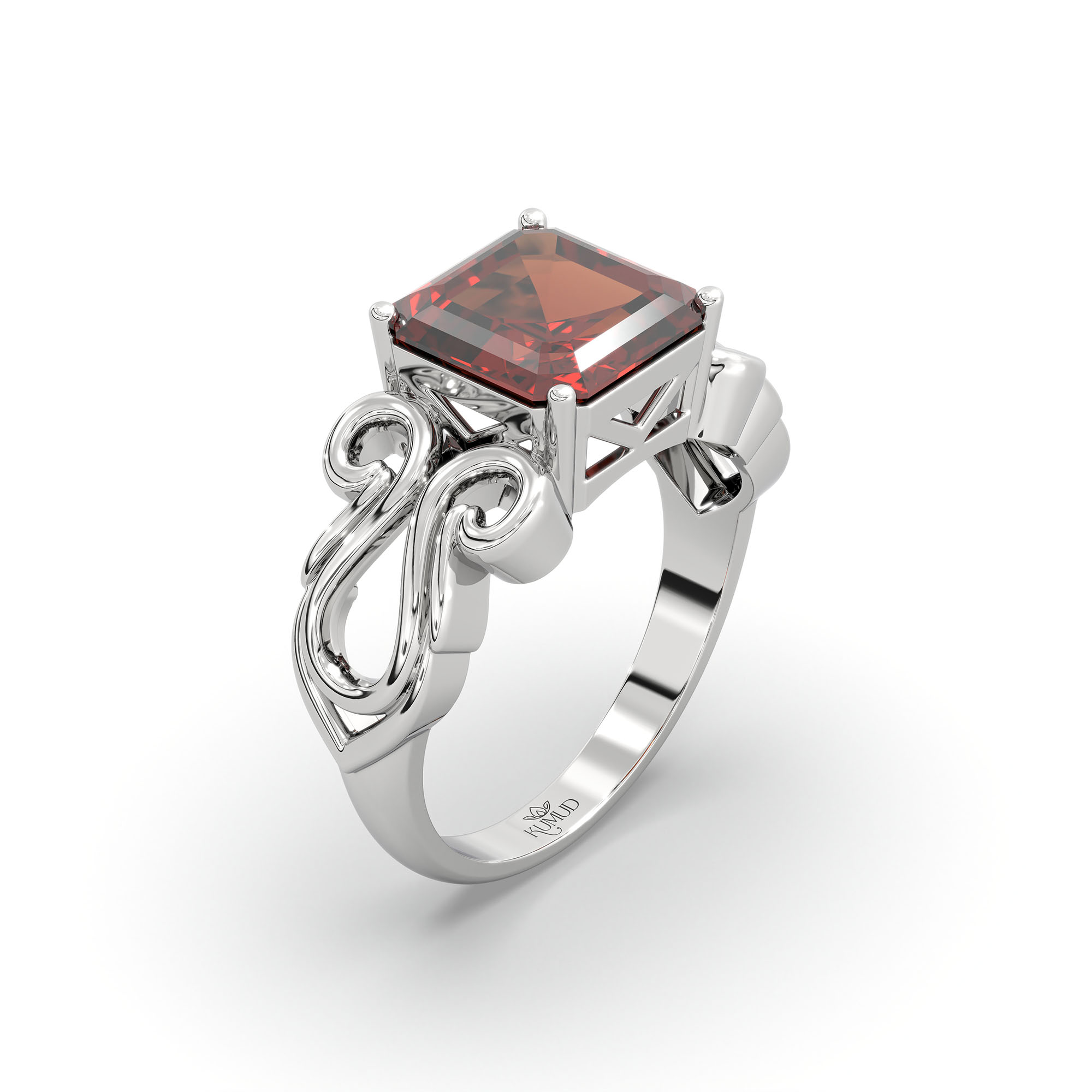 Hessonite (Gomed) Ring in 925 Sterling Silver – Cushion 8 mm, Prong Setting, 5 g (Design K15-4) thumbnail
