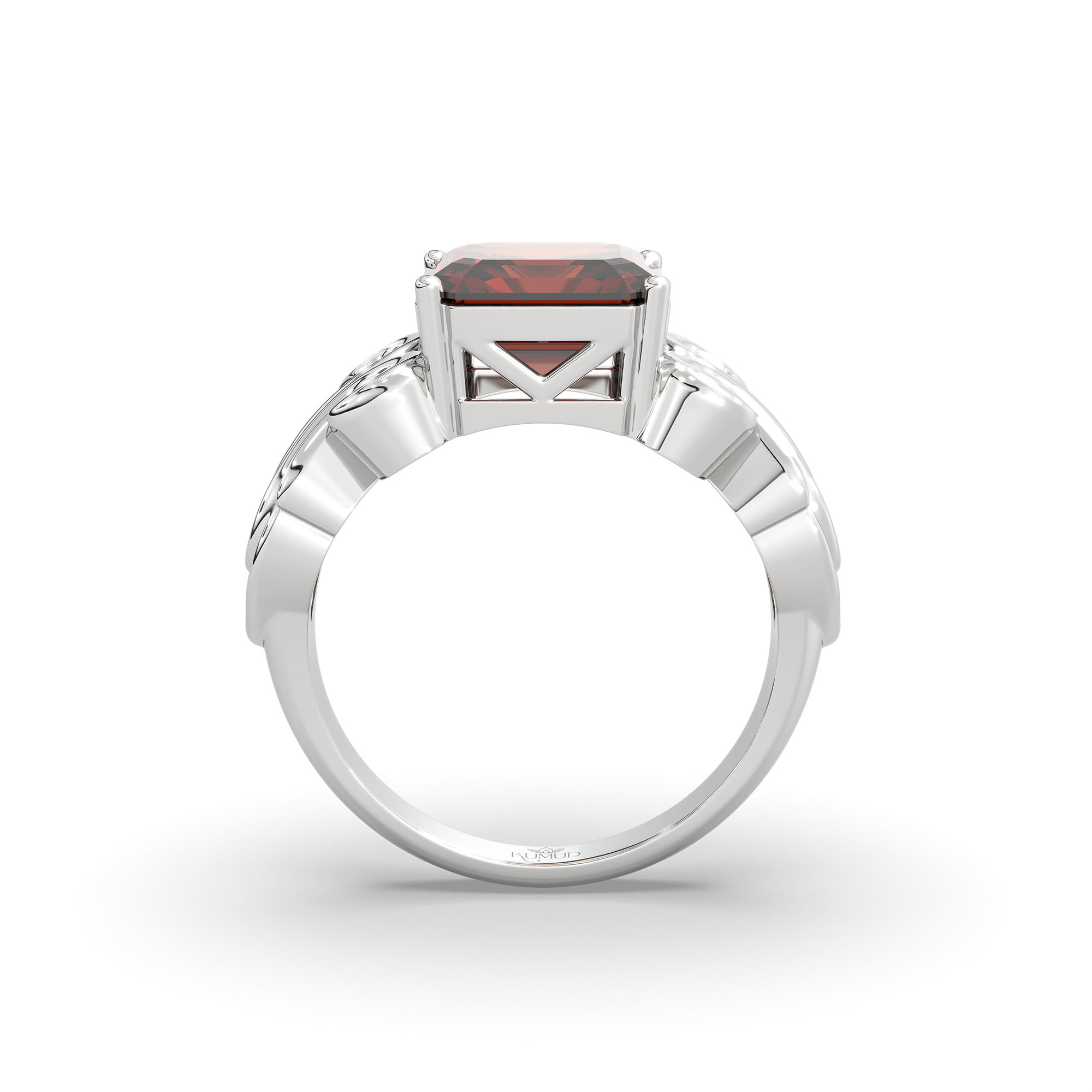 Hessonite (Gomed) Ring in 925 Sterling Silver – Cushion 8 mm, Prong Setting, 5 g (Design K15-4) thumbnail