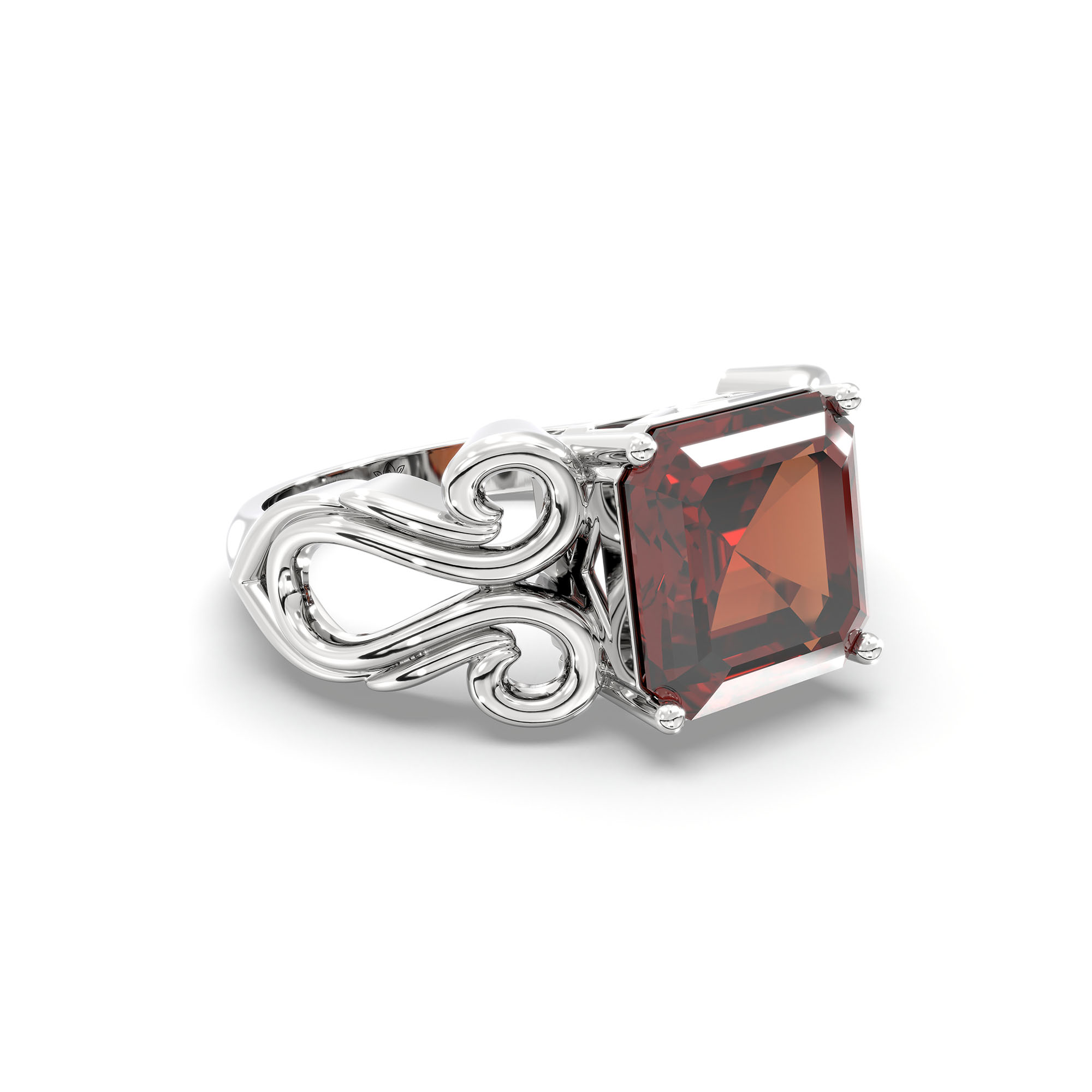 Hessonite (Gomed) Ring in 925 Sterling Silver – Cushion 8 mm, Prong Setting, 5 g (Design K15-4) thumbnail