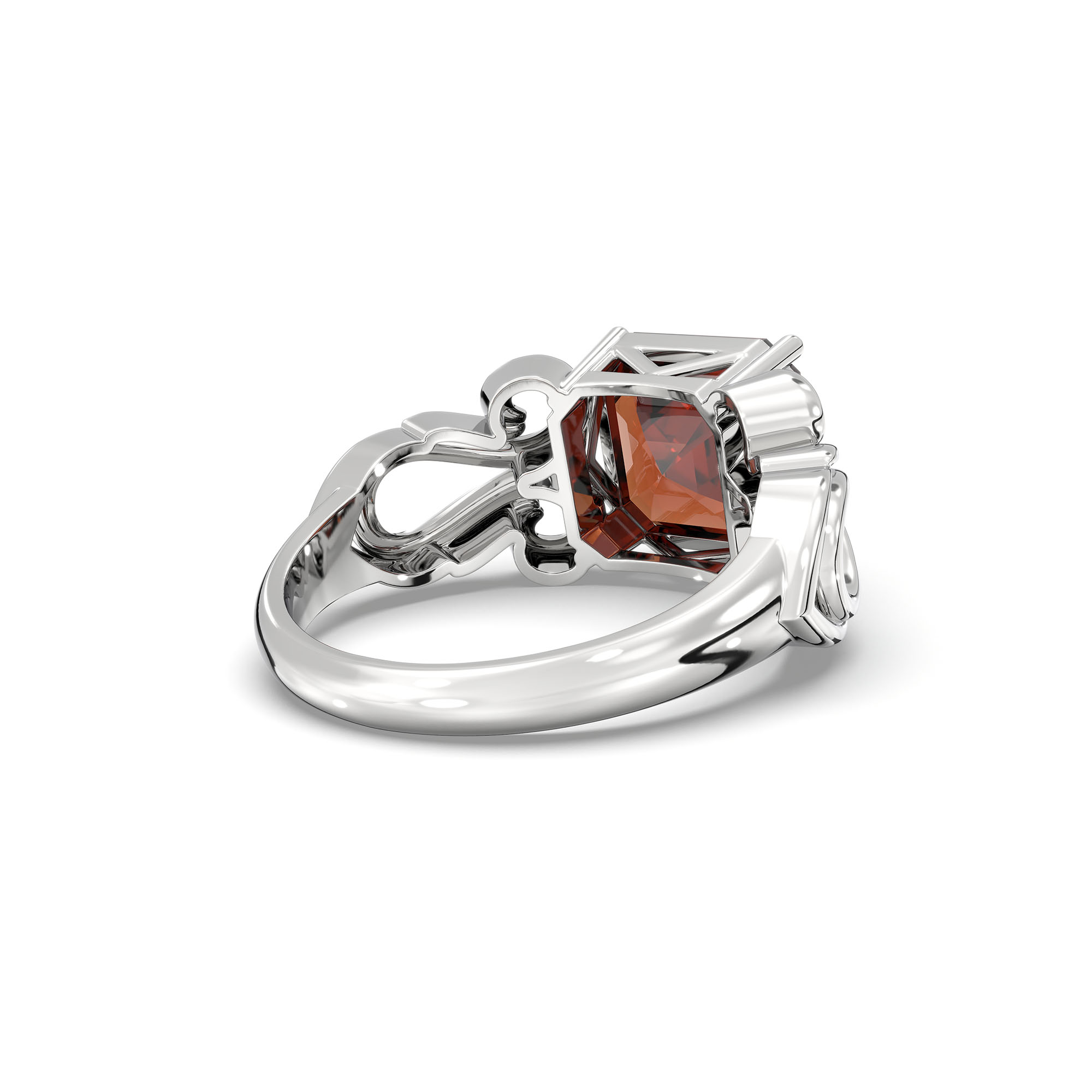 Hessonite (Gomed) Ring in 925 Sterling Silver – Cushion 8 mm, Prong Setting, 5 g (Design K15-4) thumbnail
