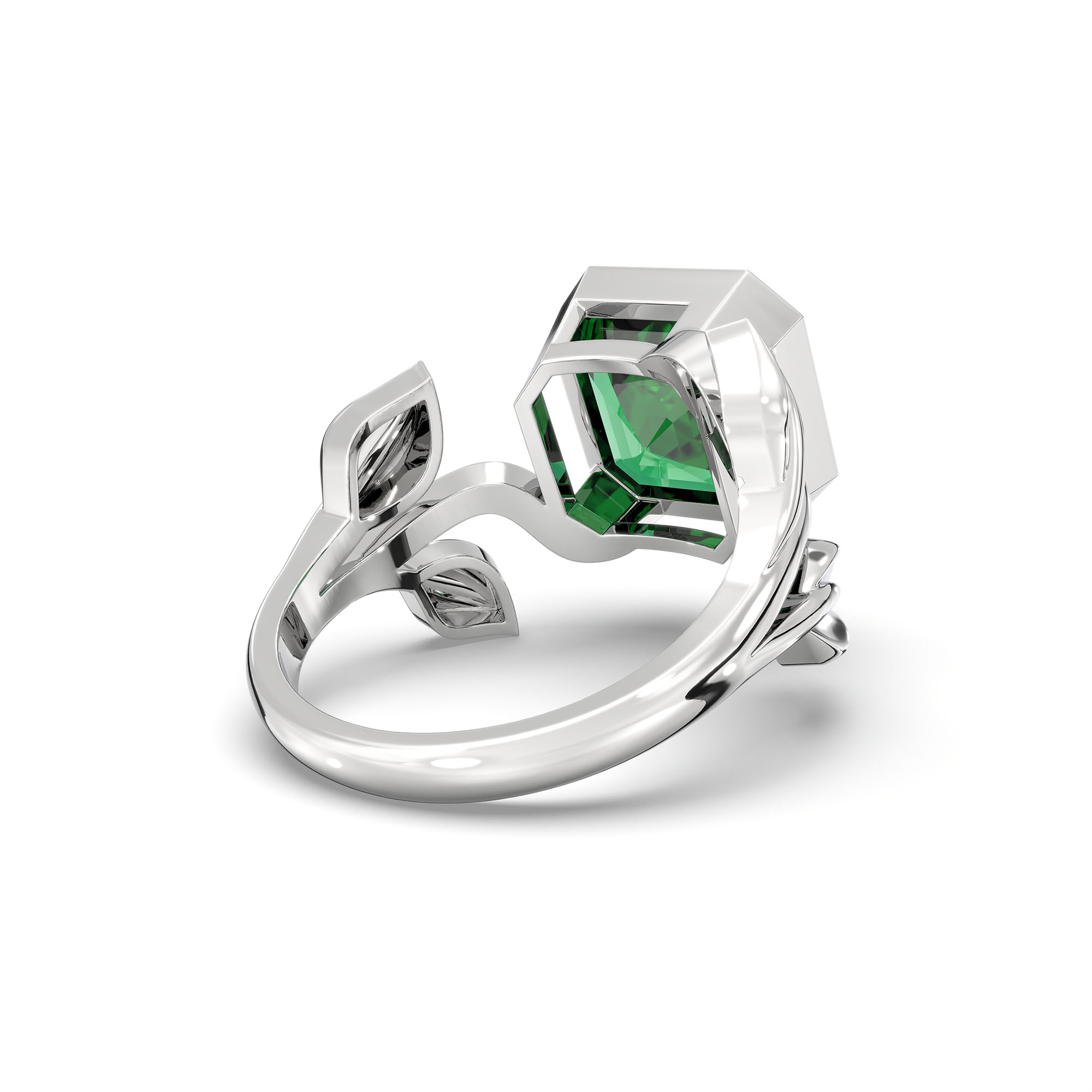 Emerald (Panna) Ring for Women in 925 Sterling Silver – Cushion 8 mm, Bezel Setting, 6 g (Design K15-5) thumbnail