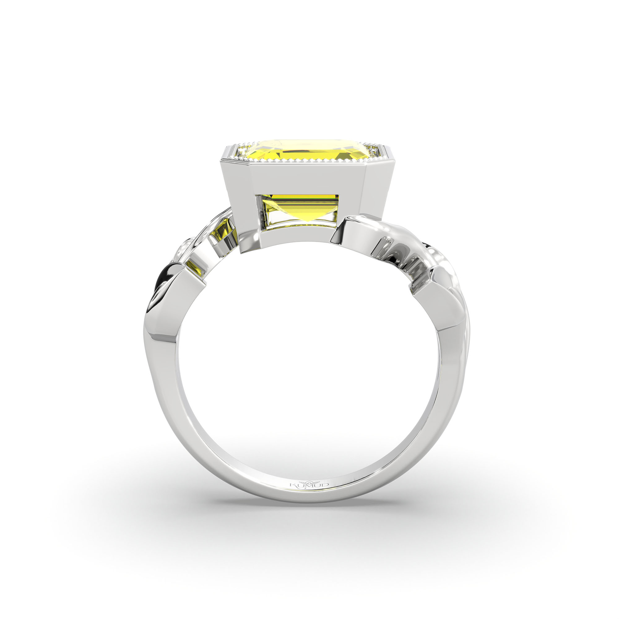 Yellow Sapphire (Pukhraj) Ring for Women in 18K White Gold – Cushion 8 mm, Bezel Setting, 6 g (Design K15-5) thumbnail