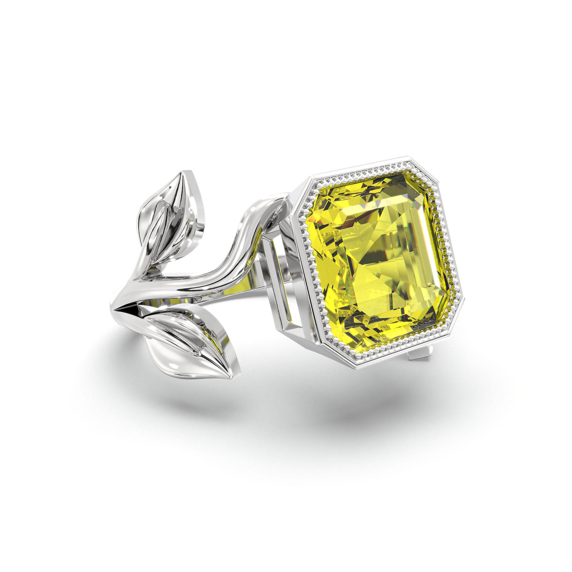 Yellow Sapphire (Pukhraj) Ring for Women in 18K White Gold – Cushion 8 mm, Bezel Setting, 6 g (Design K15-5) thumbnail
