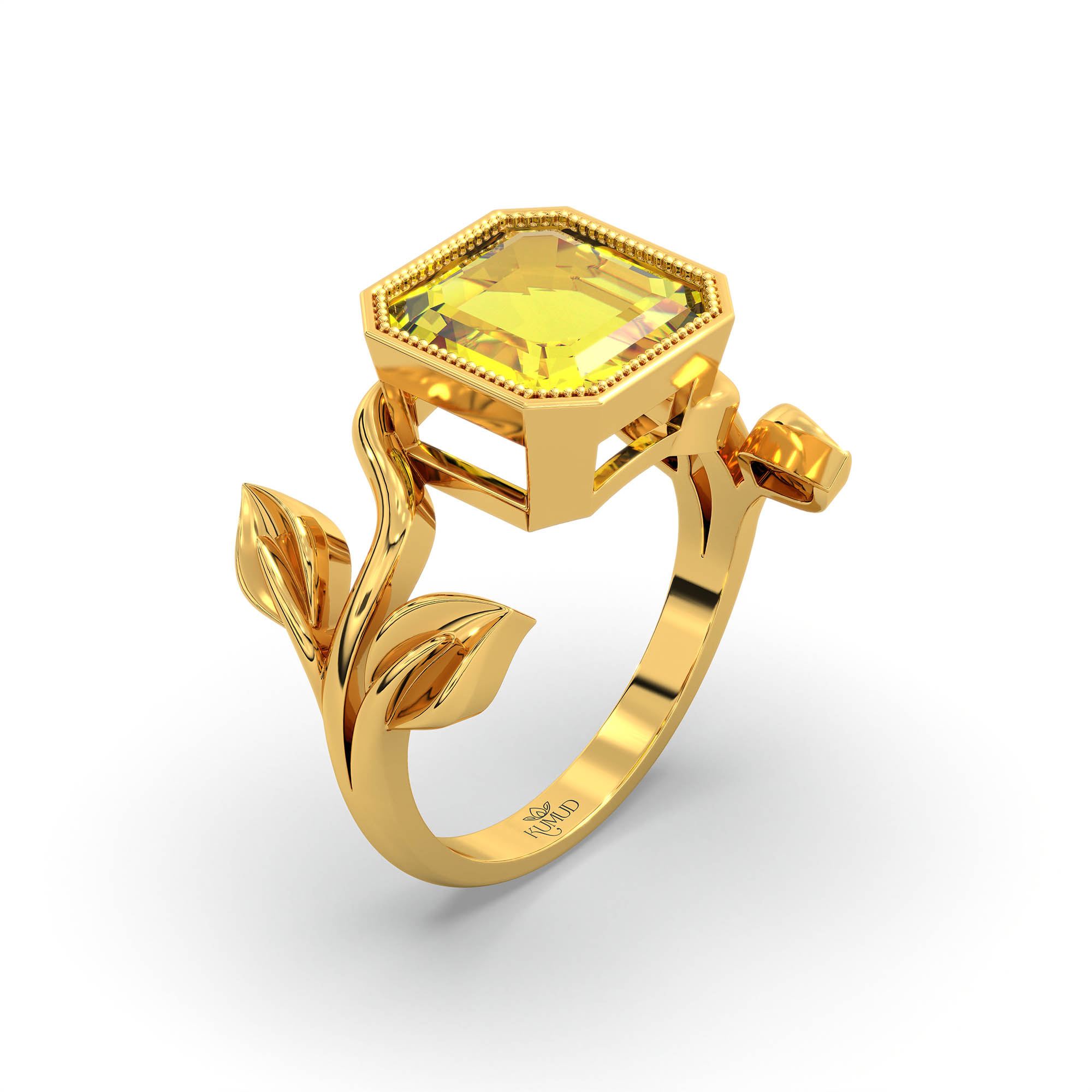 Yellow Sapphire (Pukhraj) Ring for Women in 22K Yellow Gold – Cushion 8 mm, Bezel Setting, 6 g (Design K15-5) thumbnail
