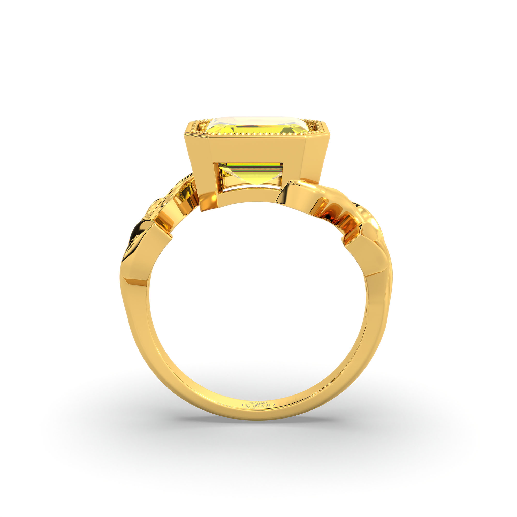 Yellow Sapphire (Pukhraj) Ring for Women in 22K Yellow Gold – Cushion 8 mm, Bezel Setting, 6 g (Design K15-5) thumbnail