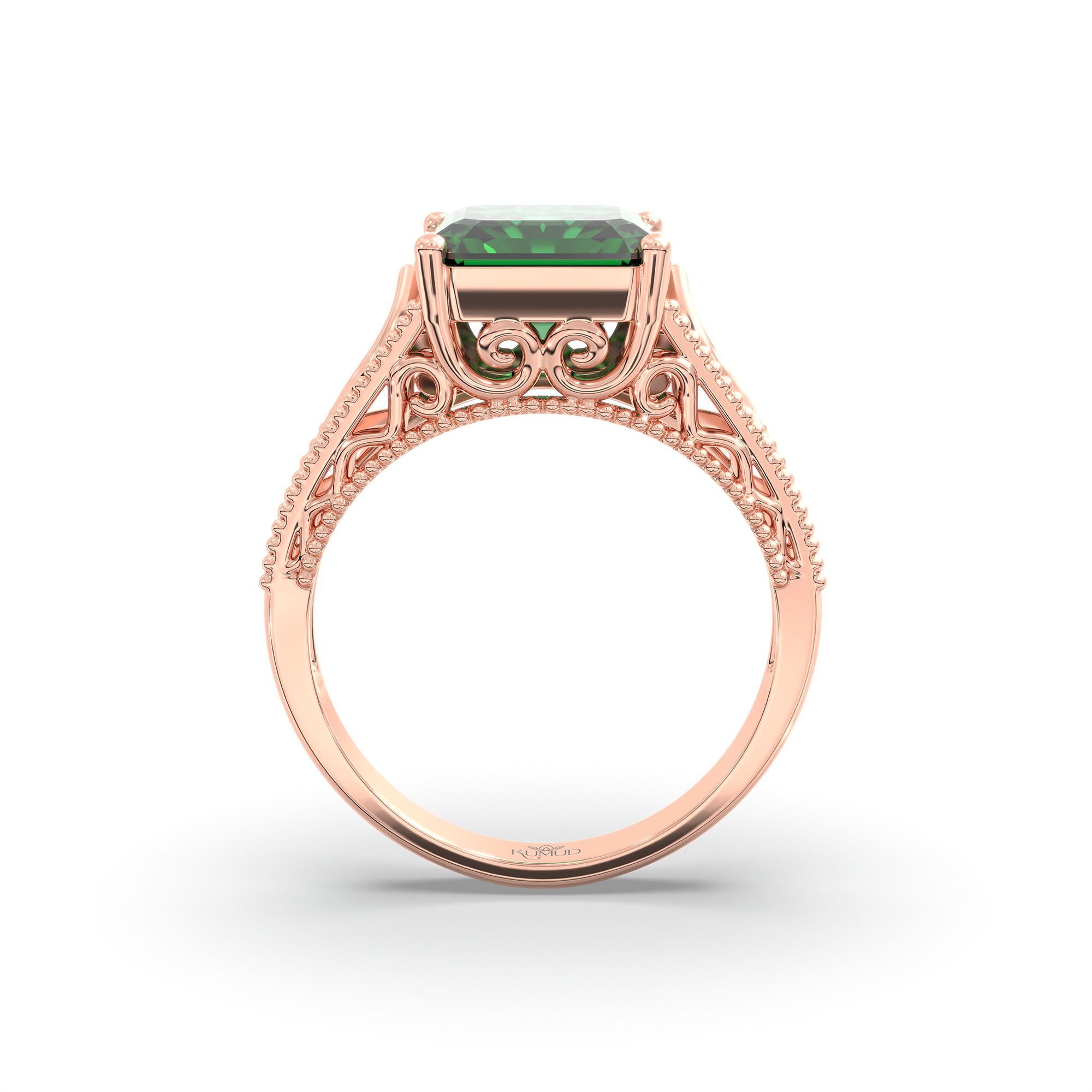 Emerald (Panna) Ring in 18K Rose Gold – Cushion 8 mm, Prong Setting, 4 g (Design K15-6) thumbnail