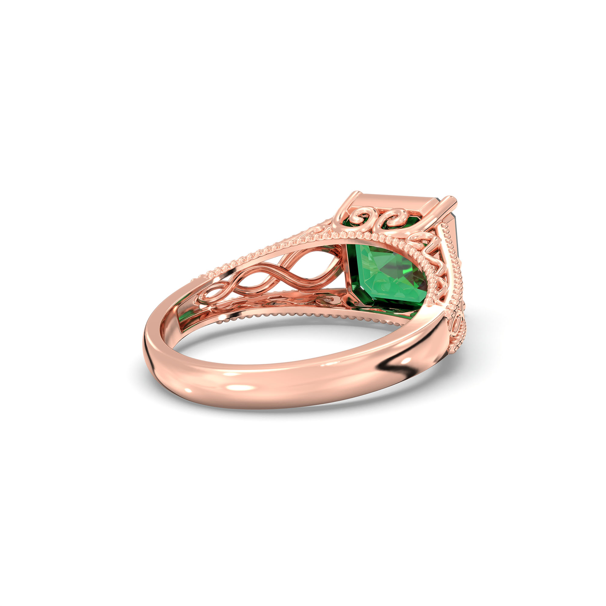 Emerald (Panna) Ring in 18K Rose Gold – Cushion 8 mm, Prong Setting, 4 g (Design K15-6) thumbnail