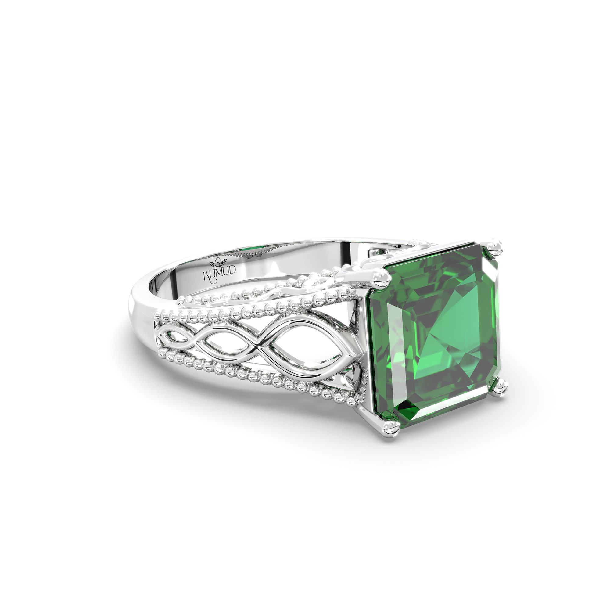 Emerald (Panna) Ring in 925 Sterling Silver – Cushion 8 mm, Prong Setting, 4 g (Design K15-6) thumbnail