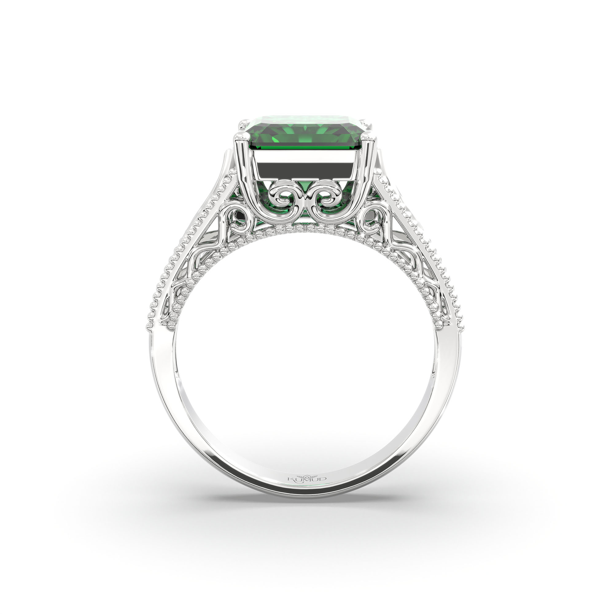 Emerald (Panna) Ring in 18K White Gold – Cushion 8 mm, Prong Setting, 4 g (Design K15-6) thumbnail