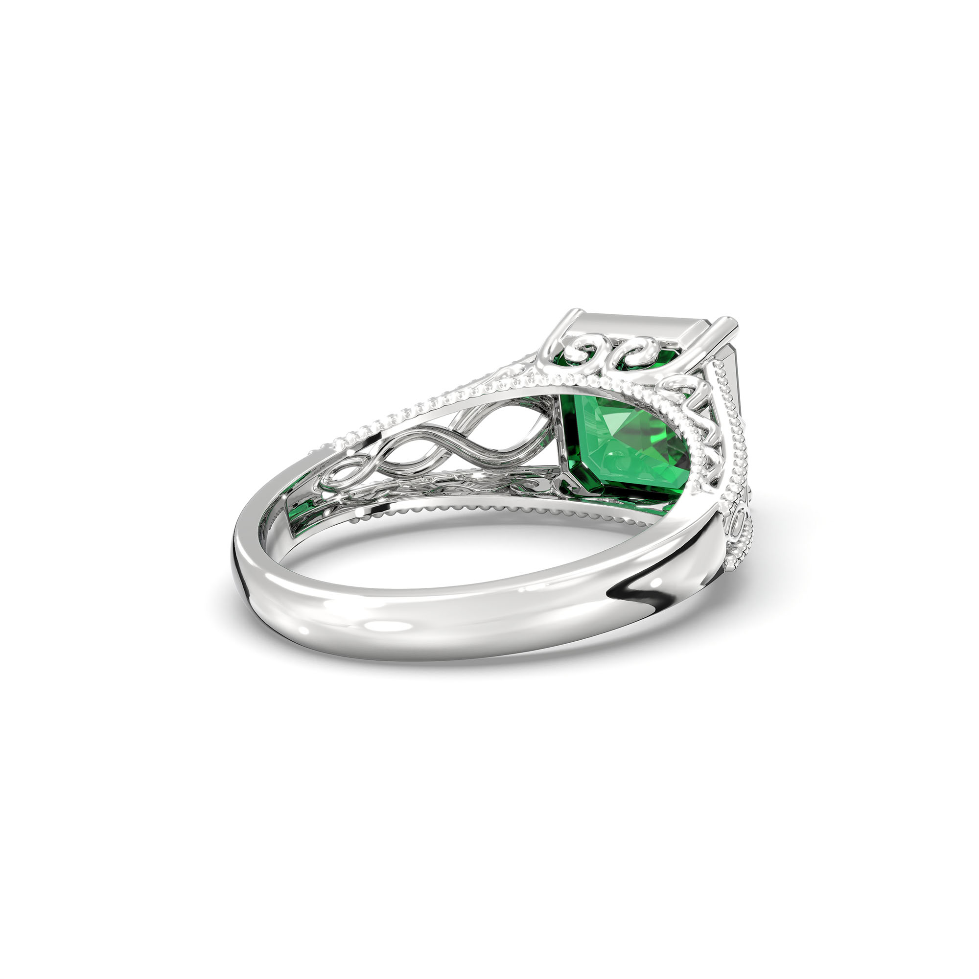 Emerald (Panna) Ring in 18K White Gold – Cushion 8 mm, Prong Setting, 4 g (Design K15-6) thumbnail