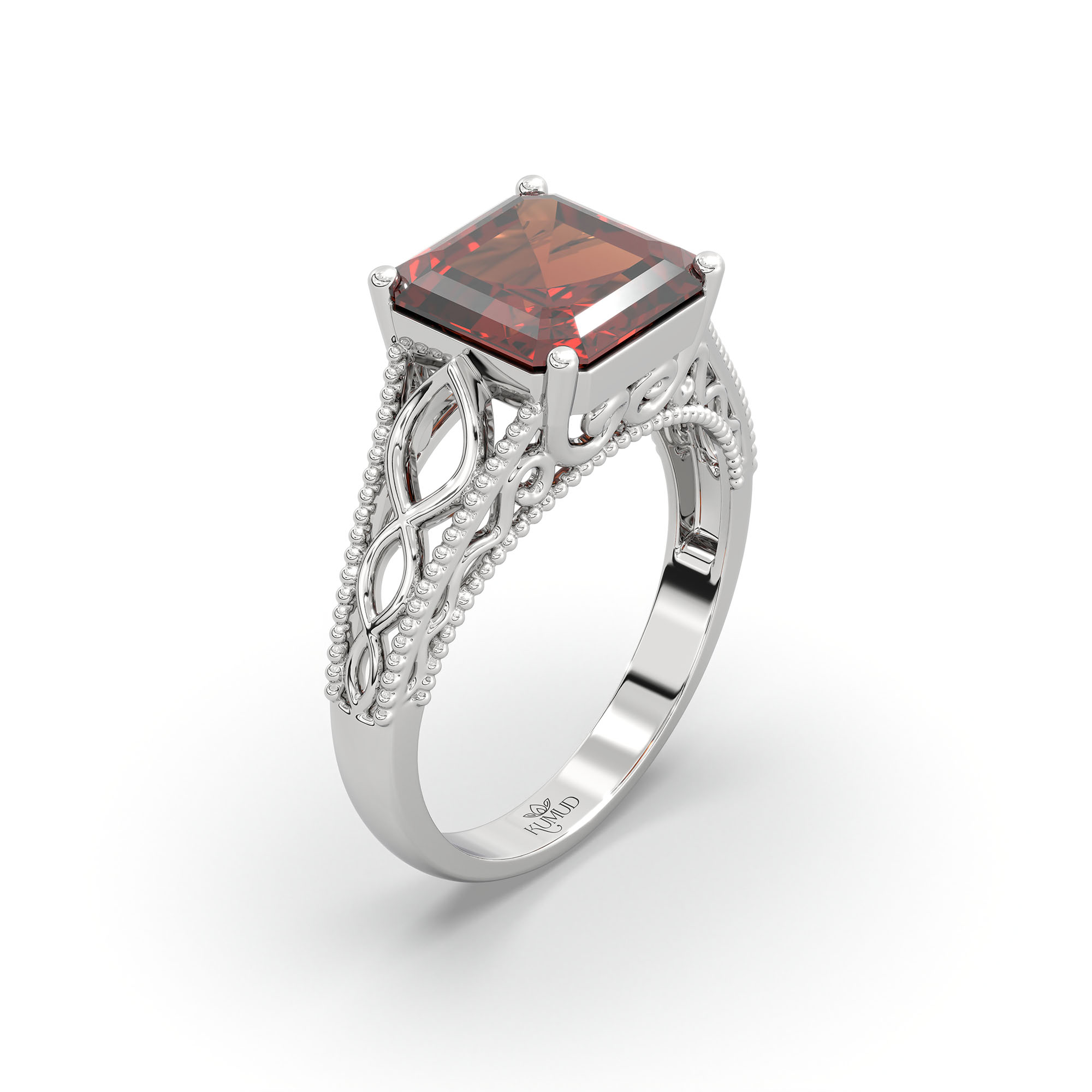 Hessonite (Gomed) Ring in 925 Sterling Silver – Cushion 8 mm, Prong Setting, 4 g (Design K15-6) thumbnail