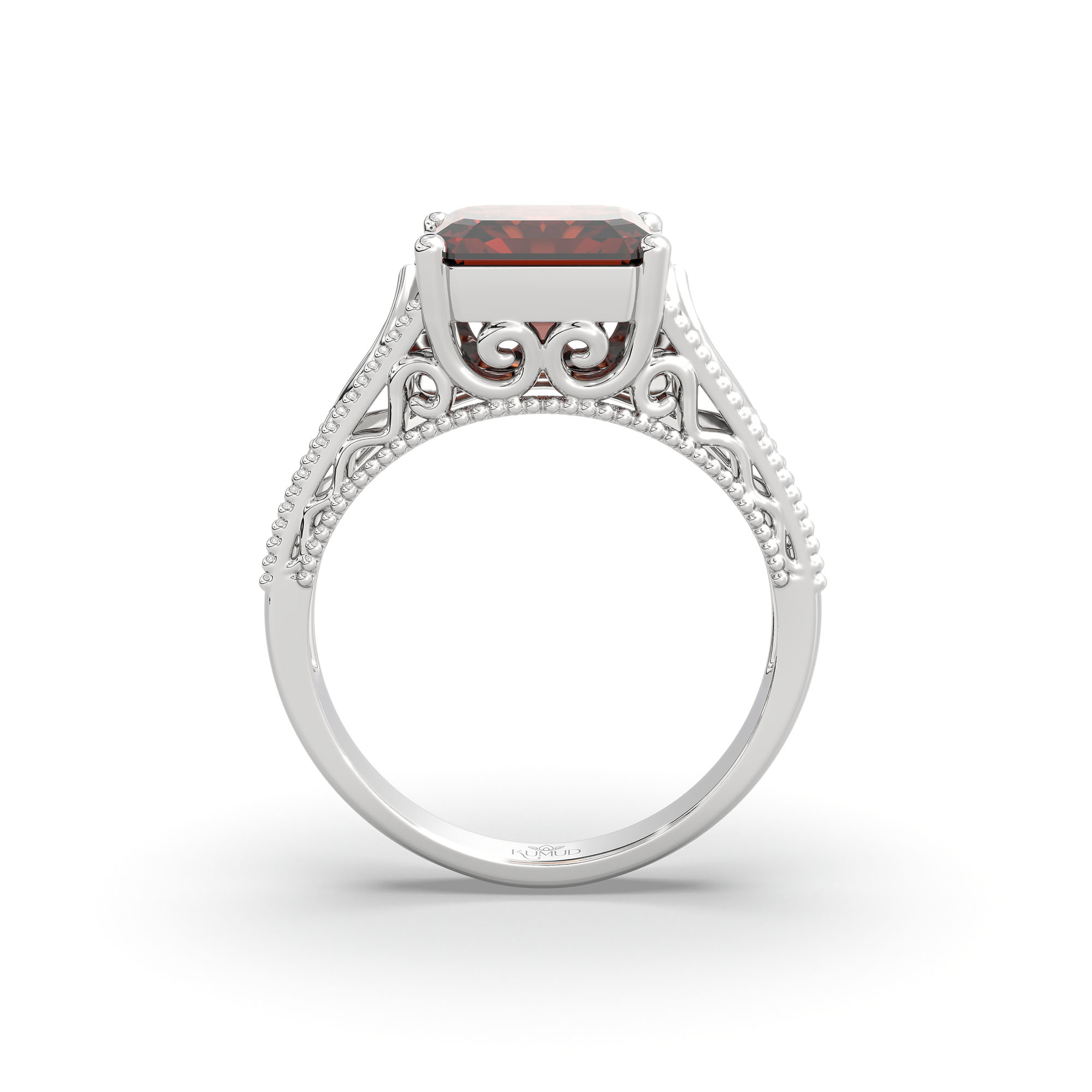 Hessonite (Gomed) Ring in 925 Sterling Silver – Cushion 8 mm, Prong Setting, 4 g (Design K15-6) thumbnail