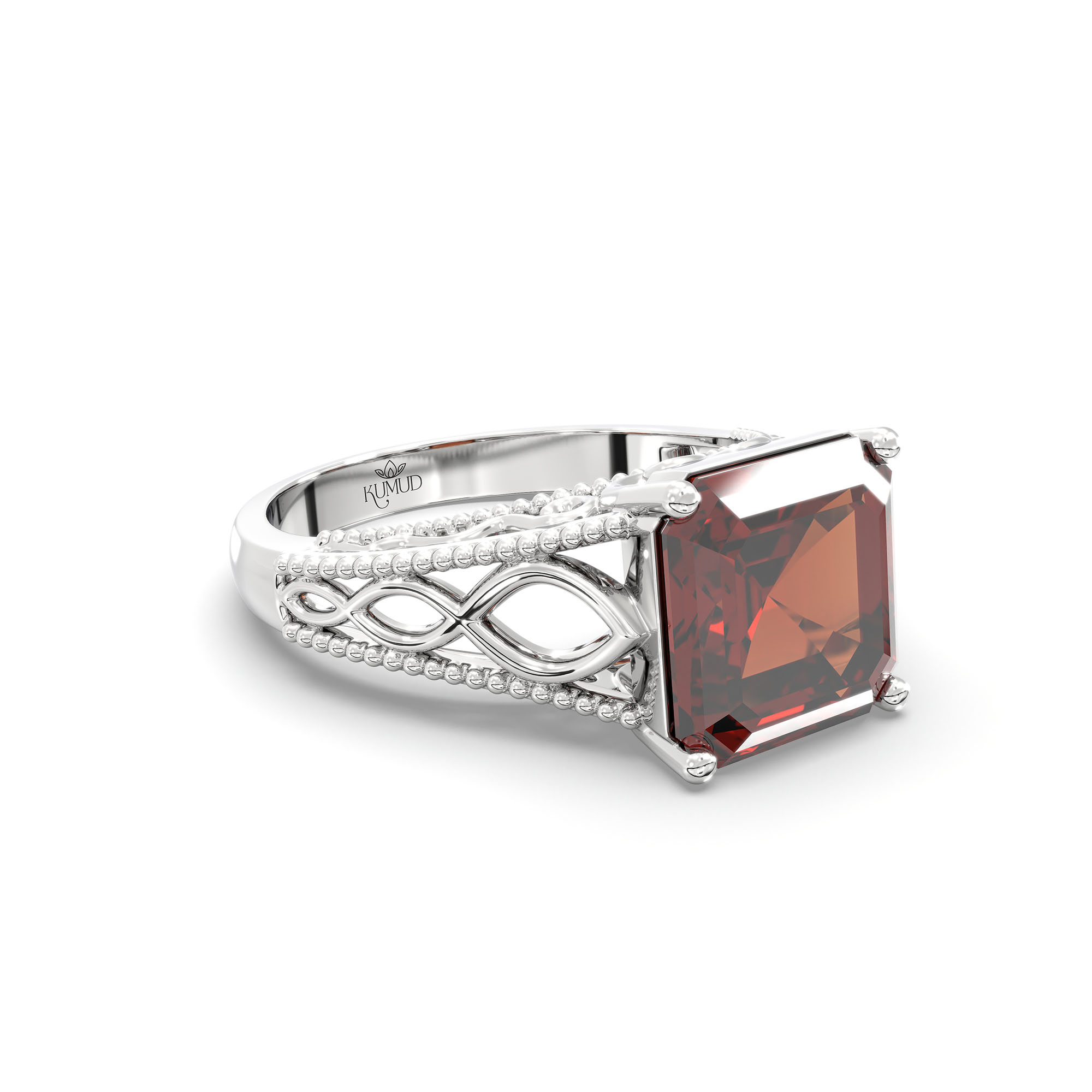 Hessonite (Gomed) Ring in 925 Sterling Silver – Cushion 8 mm, Prong Setting, 4 g (Design K15-6) thumbnail