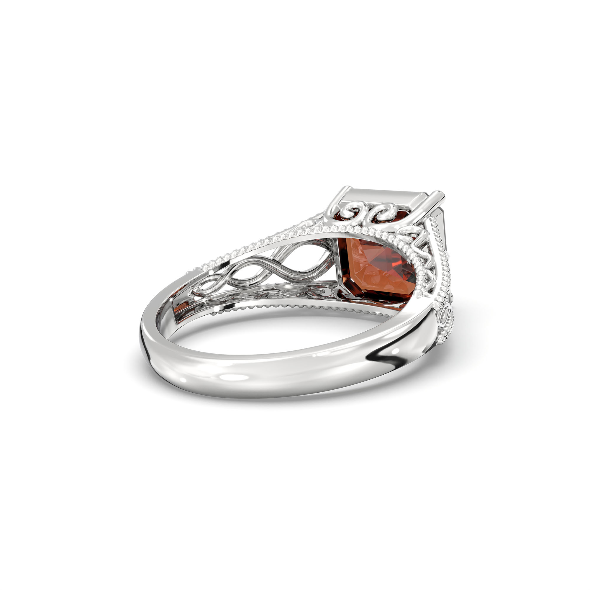 Hessonite (Gomed) Ring in 925 Sterling Silver – Cushion 8 mm, Prong Setting, 4 g (Design K15-6) thumbnail