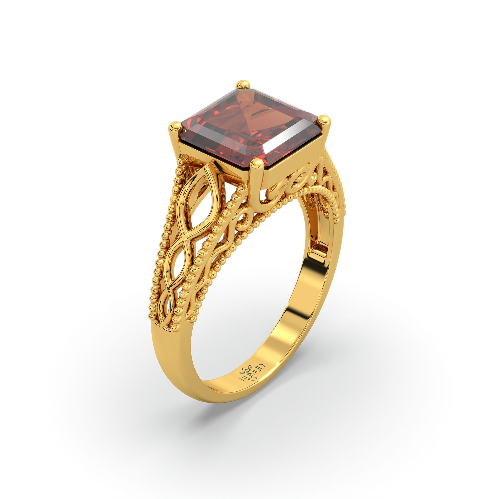 Hessonite (Gomed) Ring in 22K Yellow Gold – Cushion 8 mm, Prong Setting, 4 g (Design K15-6) thumbnail