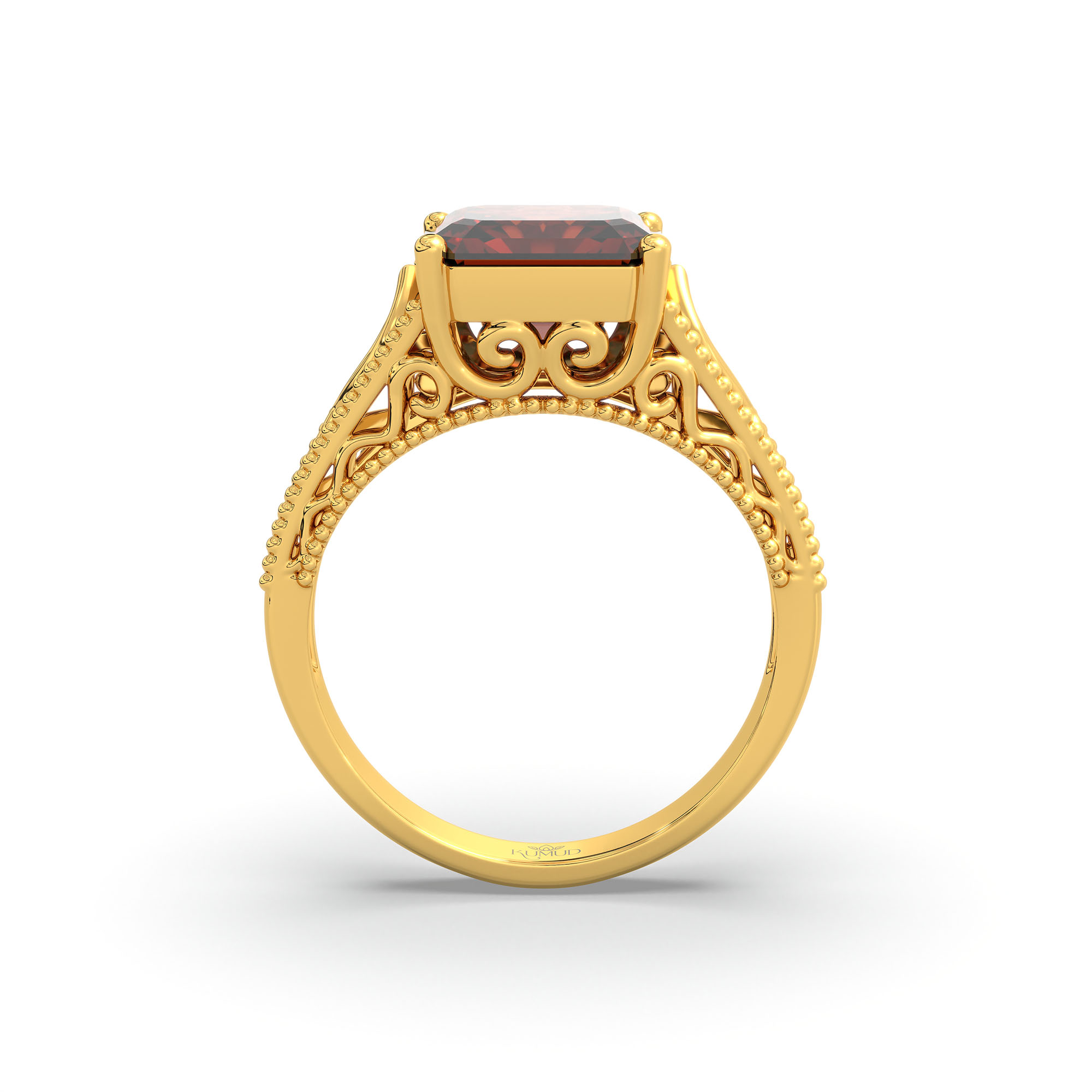 Hessonite (Gomed) Ring in 22K Yellow Gold – Cushion 8 mm, Prong Setting, 4 g (Design K15-6) thumbnail