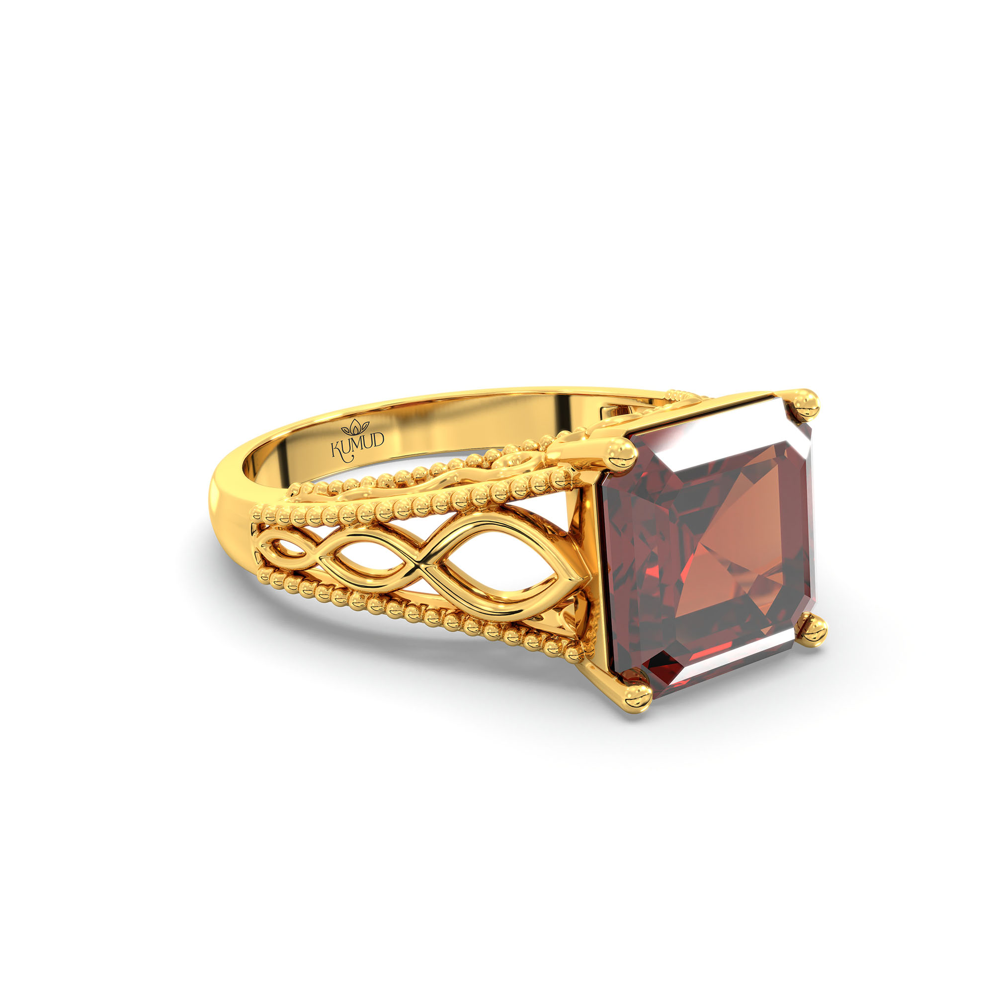 Hessonite (Gomed) Ring in 22K Yellow Gold – Cushion 8 mm, Prong Setting, 4 g (Design K15-6) thumbnail