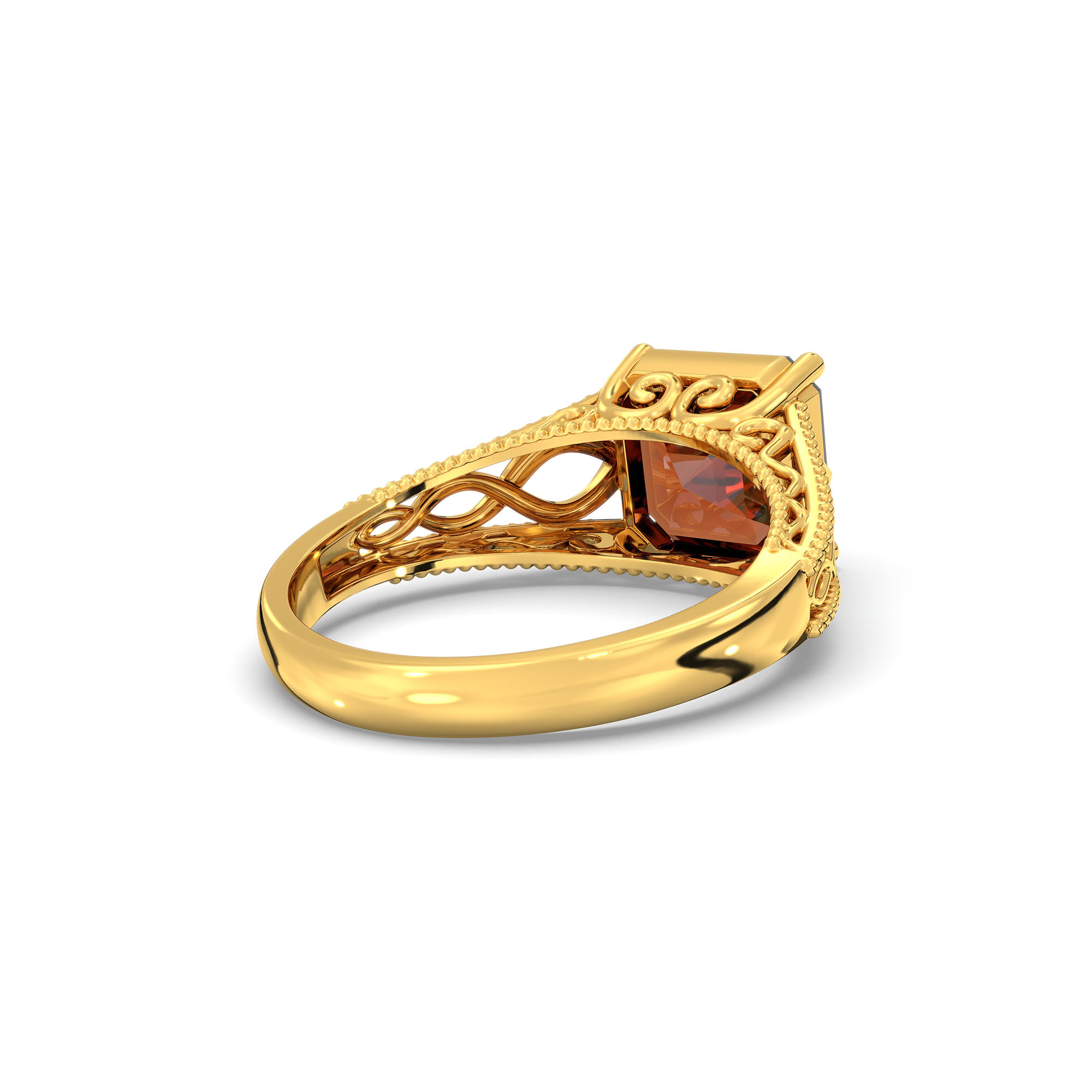 Hessonite (Gomed) Ring in 22K Yellow Gold – Cushion 8 mm, Prong Setting, 4 g (Design K15-6) thumbnail
