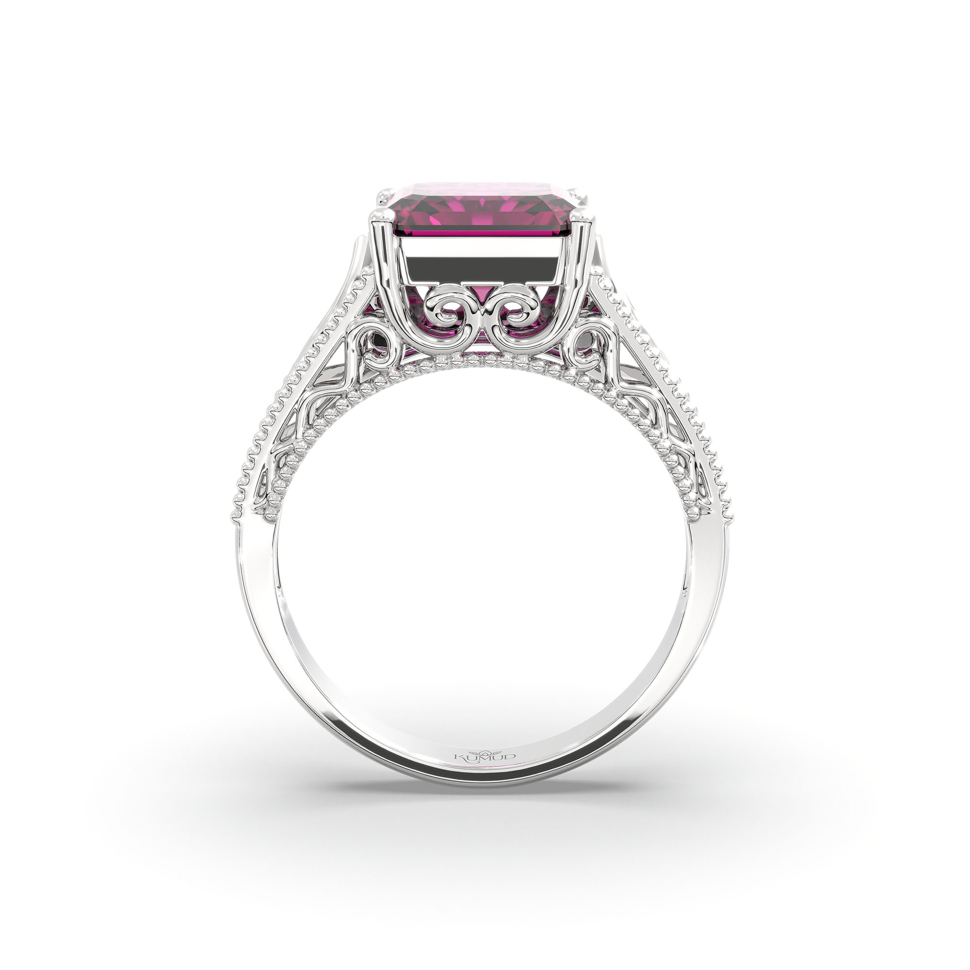 Ruby (Manik) Ring in 18K White Gold – Cushion 8 mm, Prong Setting, 4 g (Design K15-6) thumbnail
