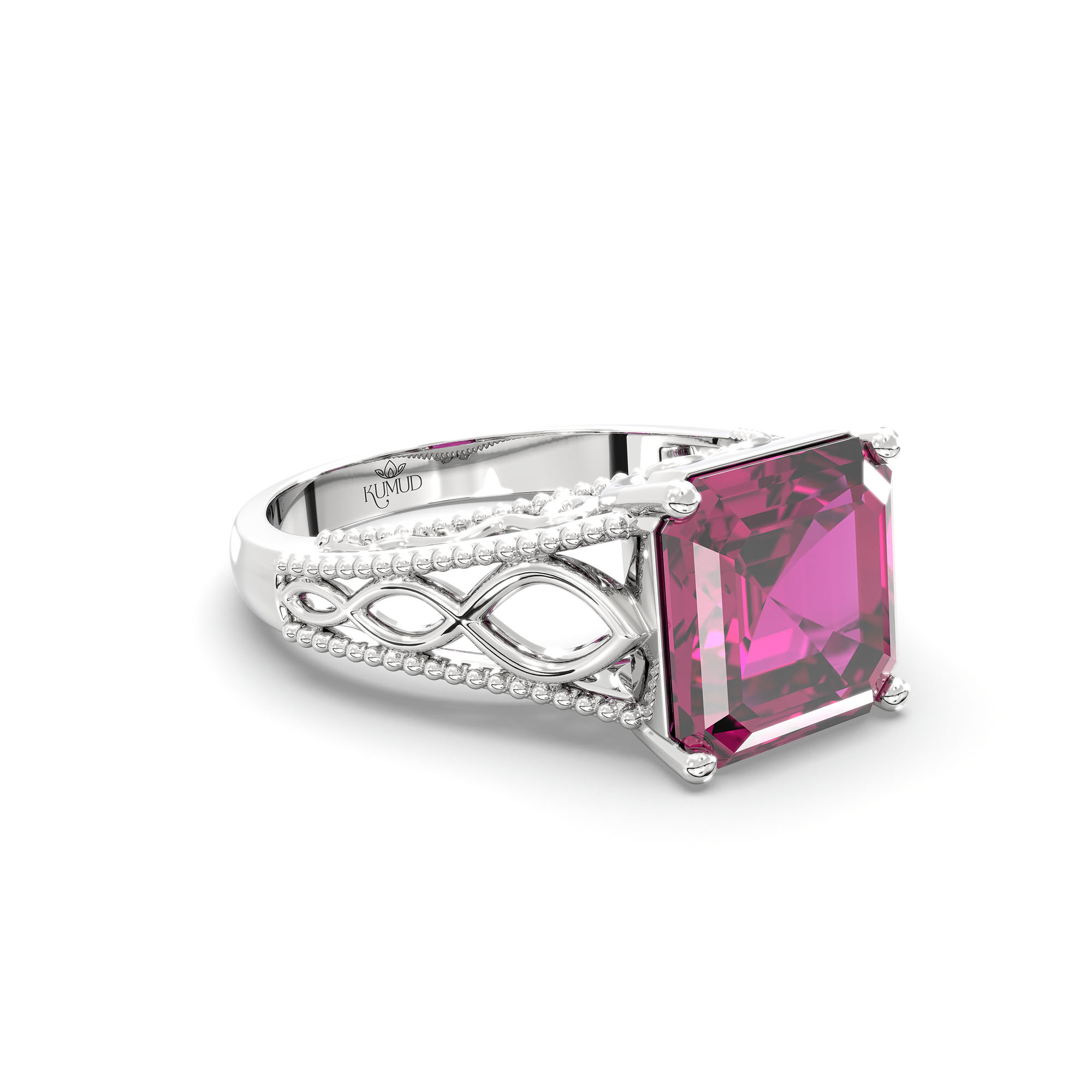 Ruby (Manik) Ring in 18K White Gold – Cushion 8 mm, Prong Setting, 4 g (Design K15-6) thumbnail