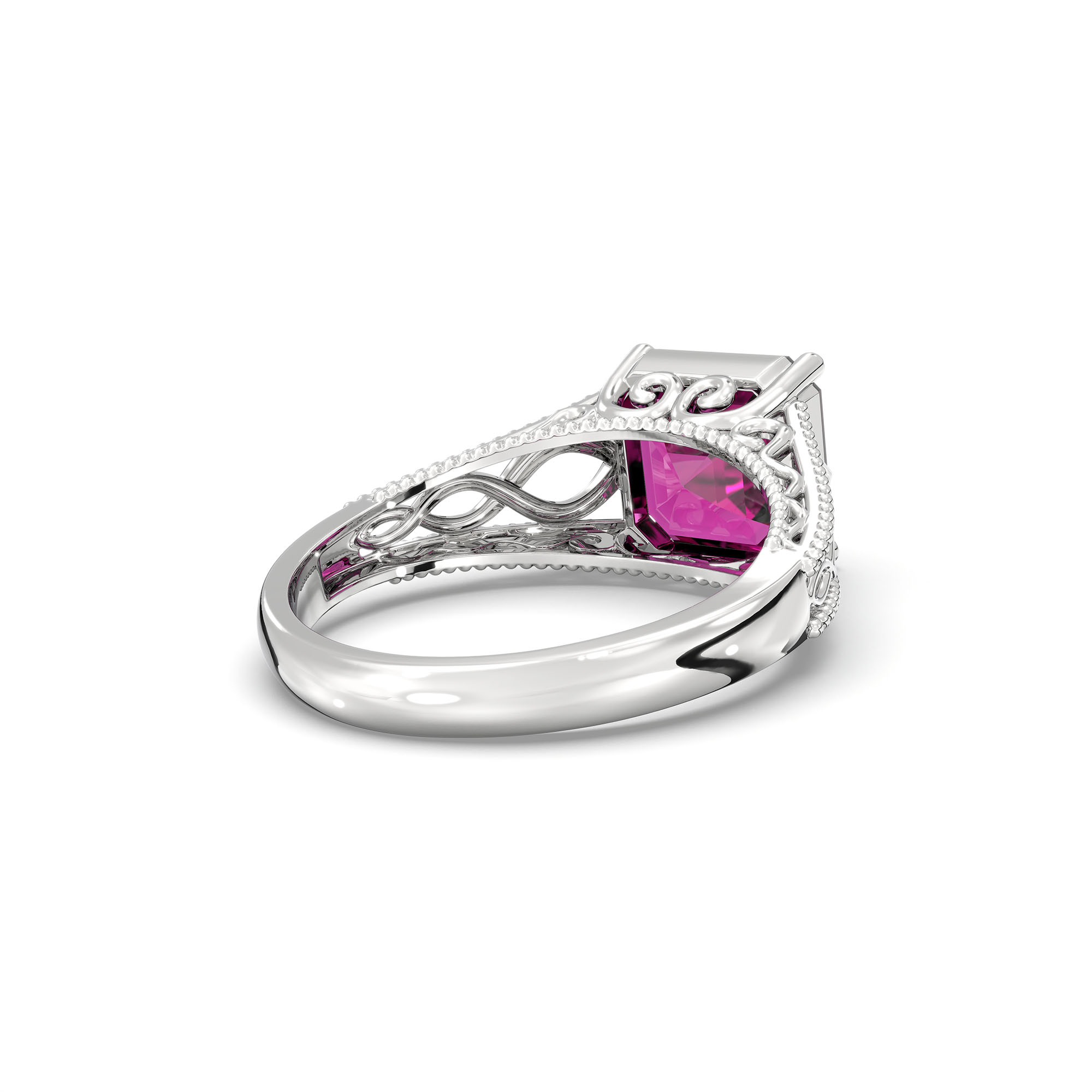 Ruby (Manik) Ring in 18K White Gold – Cushion 8 mm, Prong Setting, 4 g (Design K15-6) thumbnail