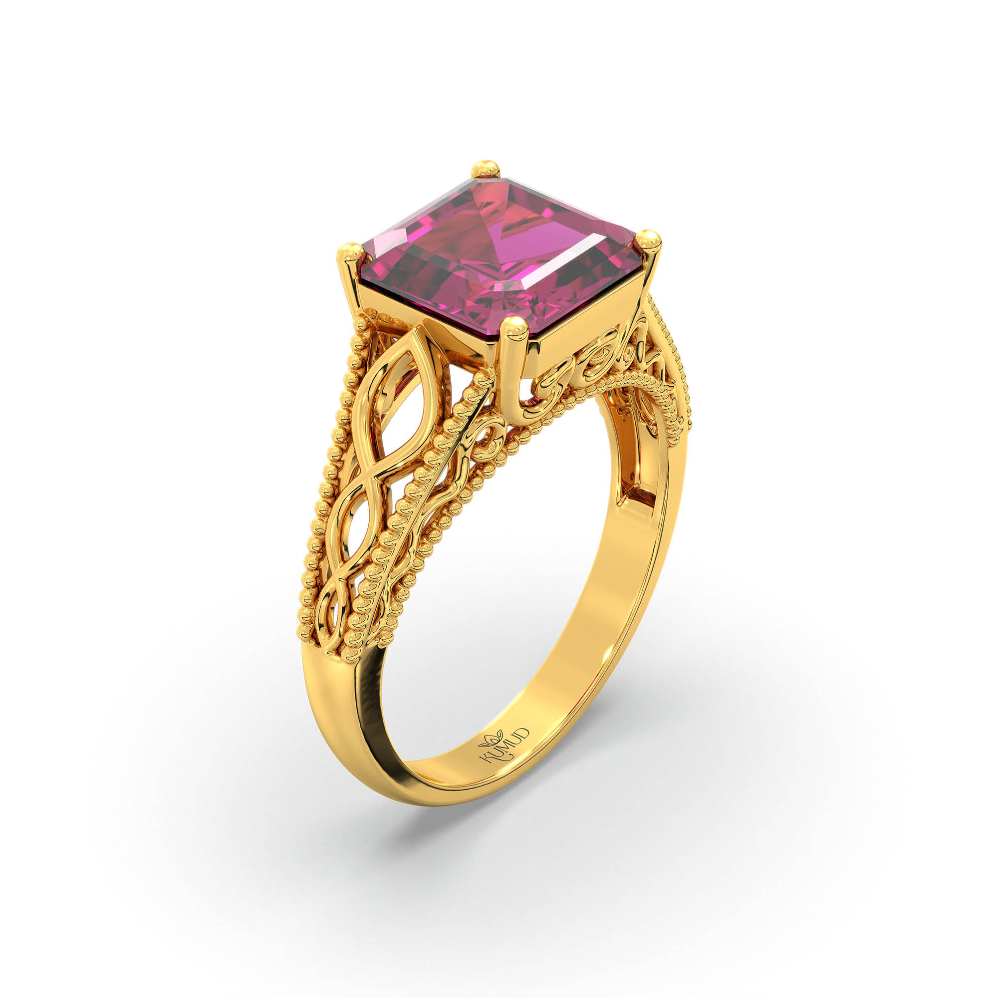 Ruby (Manik) Ring in 22K Yellow Gold – Cushion 8 mm, Prong Setting, 4 g (Design K15-6) thumbnail