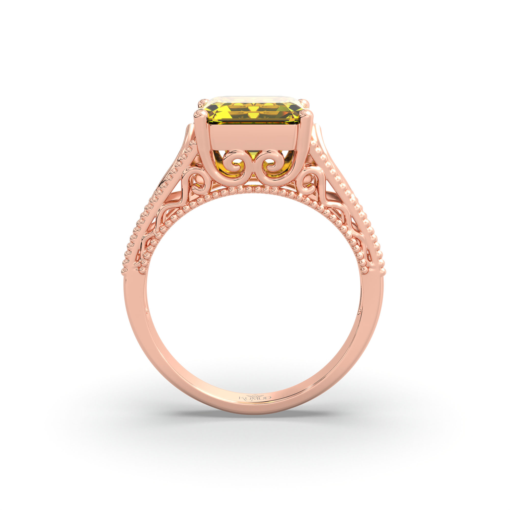 Yellow Sapphire (Pukhraj) Ring in 18K Rose Gold – Cushion 8 mm, Prong Setting, 4 g (Design K15-6) thumbnail