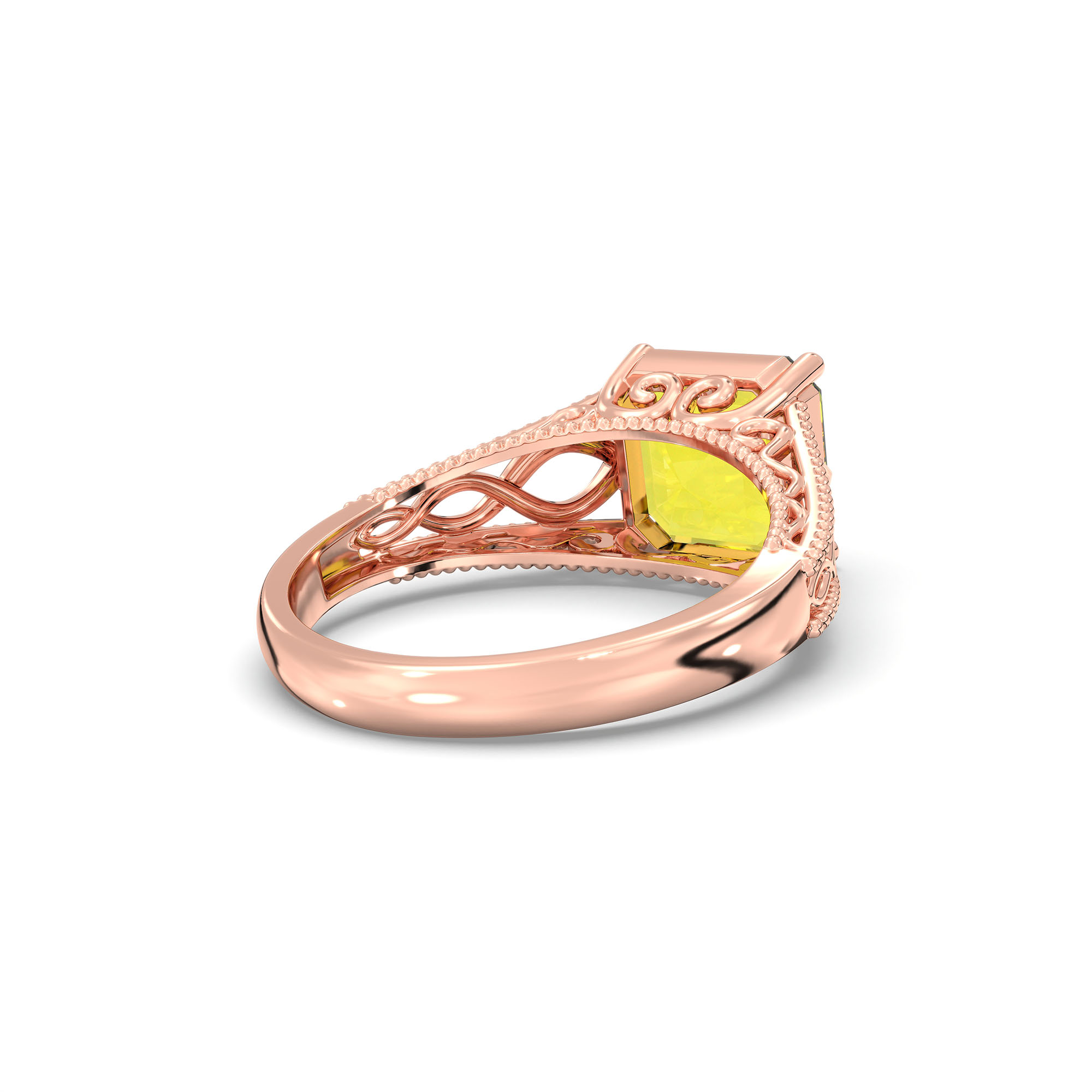 Yellow Sapphire (Pukhraj) Ring in 18K Rose Gold – Cushion 8 mm, Prong Setting, 4 g (Design K15-6) thumbnail