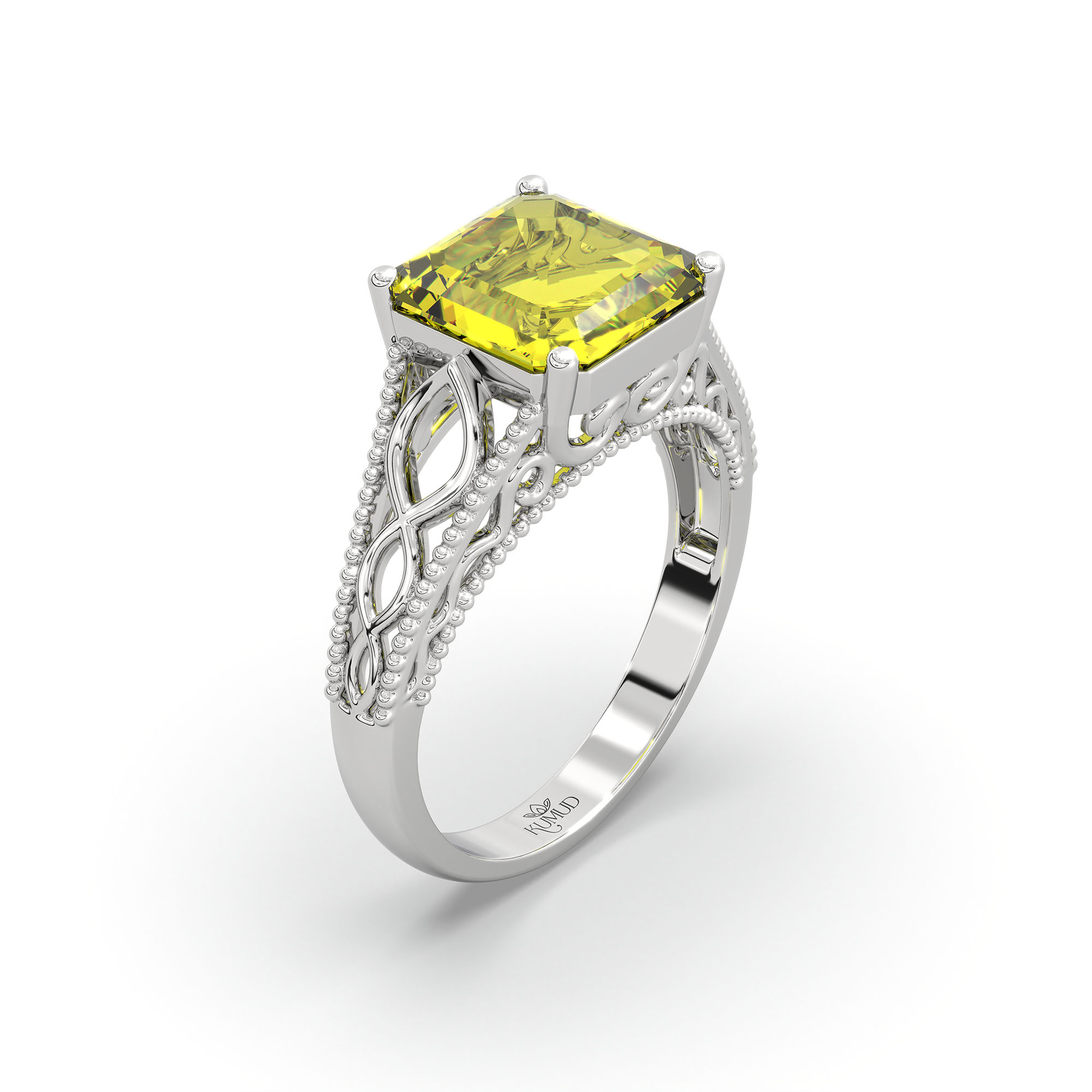 Yellow Sapphire (Pukhraj) Ring in 925 Sterling Silver – Cushion 8 mm, Prong Setting, 4 g (Design K15-6) thumbnail