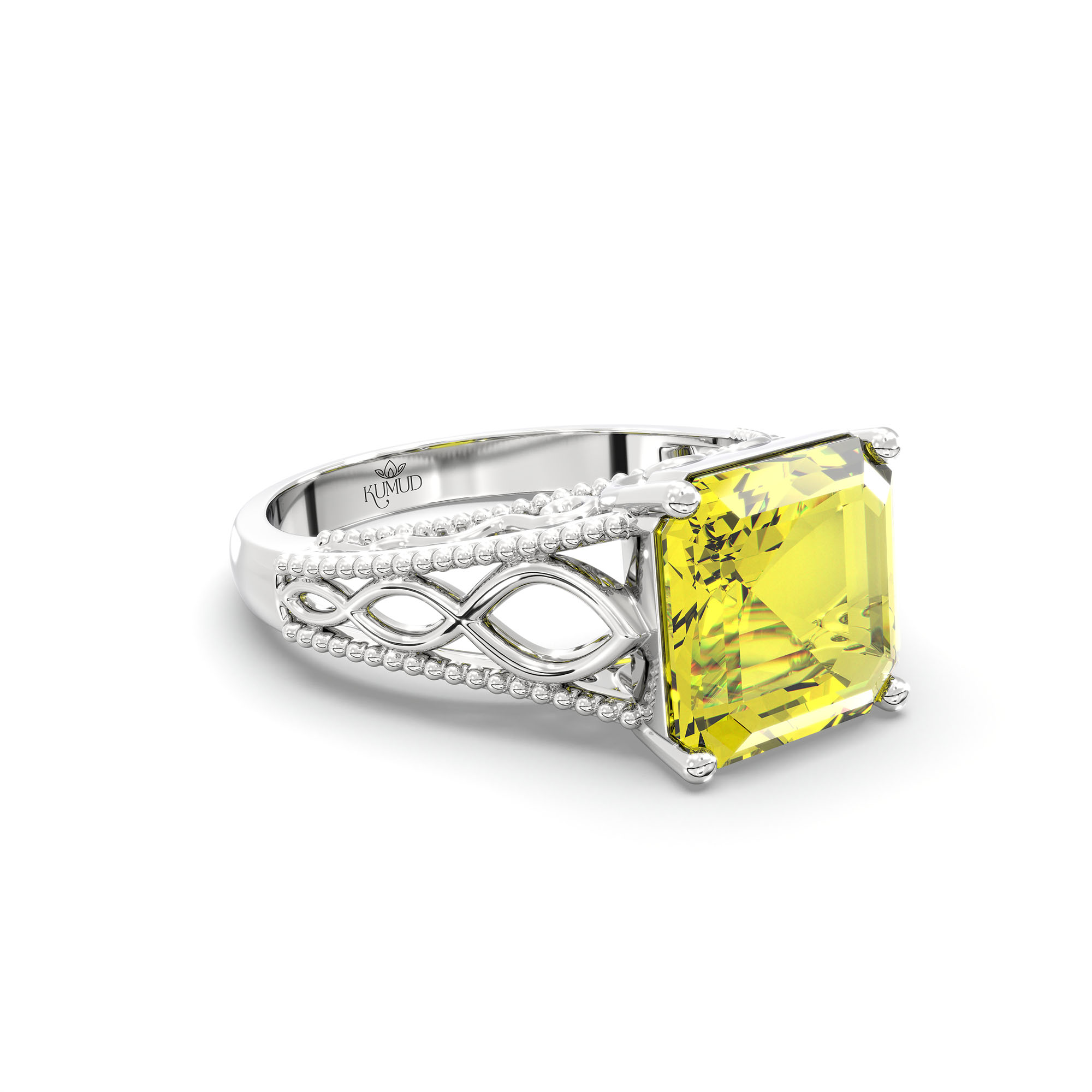 Yellow Sapphire (Pukhraj) Ring in 925 Sterling Silver – Cushion 8 mm, Prong Setting, 4 g (Design K15-6) thumbnail