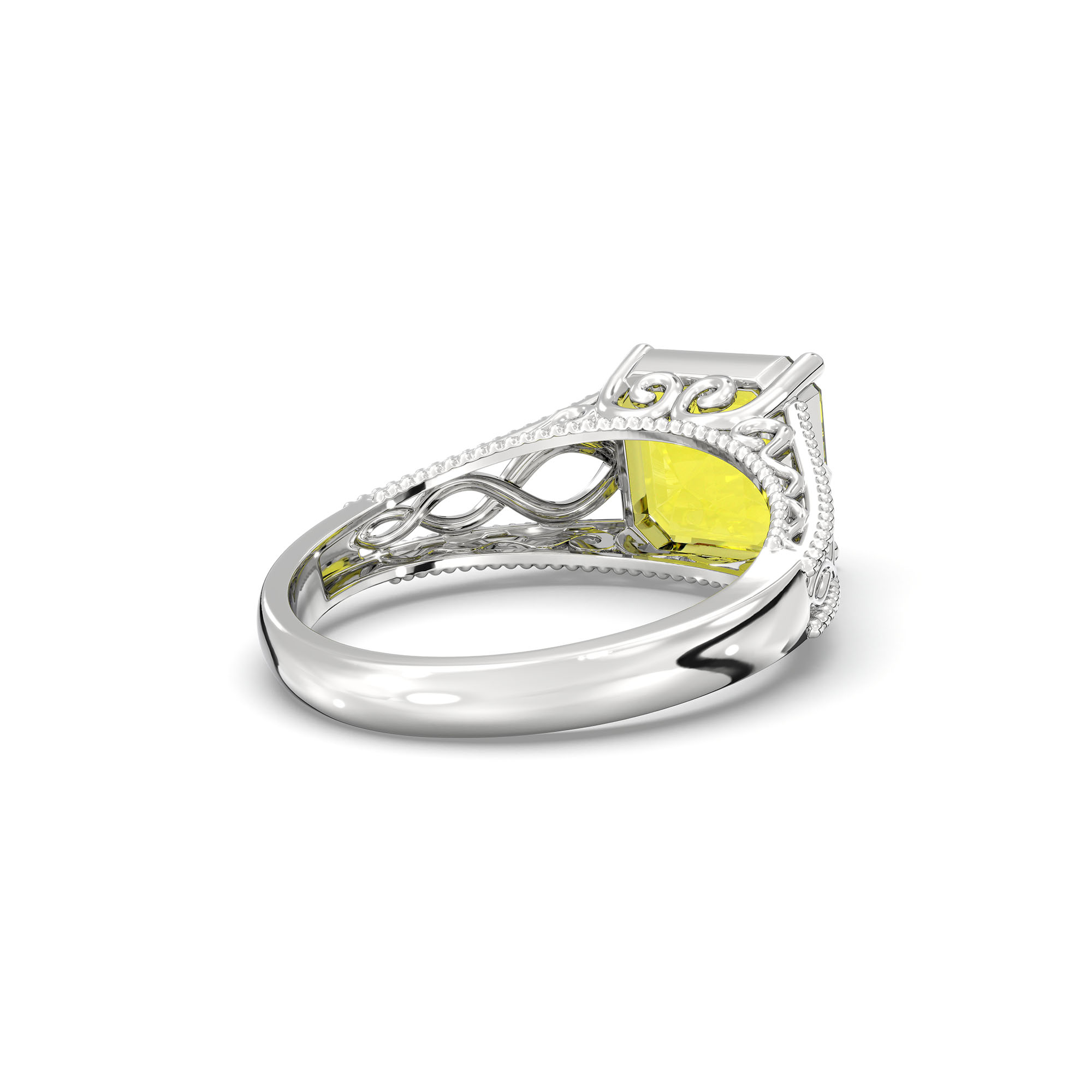 Yellow Sapphire (Pukhraj) Ring in 18K White Gold – Cushion 8 mm, Prong Setting, 4 g (Design K15-6) thumbnail