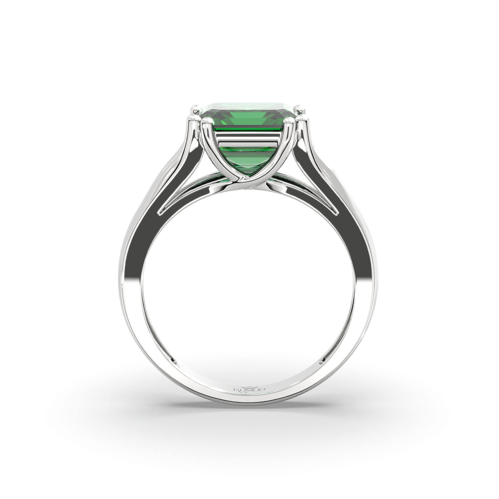 Emerald (Panna) Ring in 18K White Gold – Cushion 8 mm, Prong Setting, 5 g (Design K15-7) thumbnail