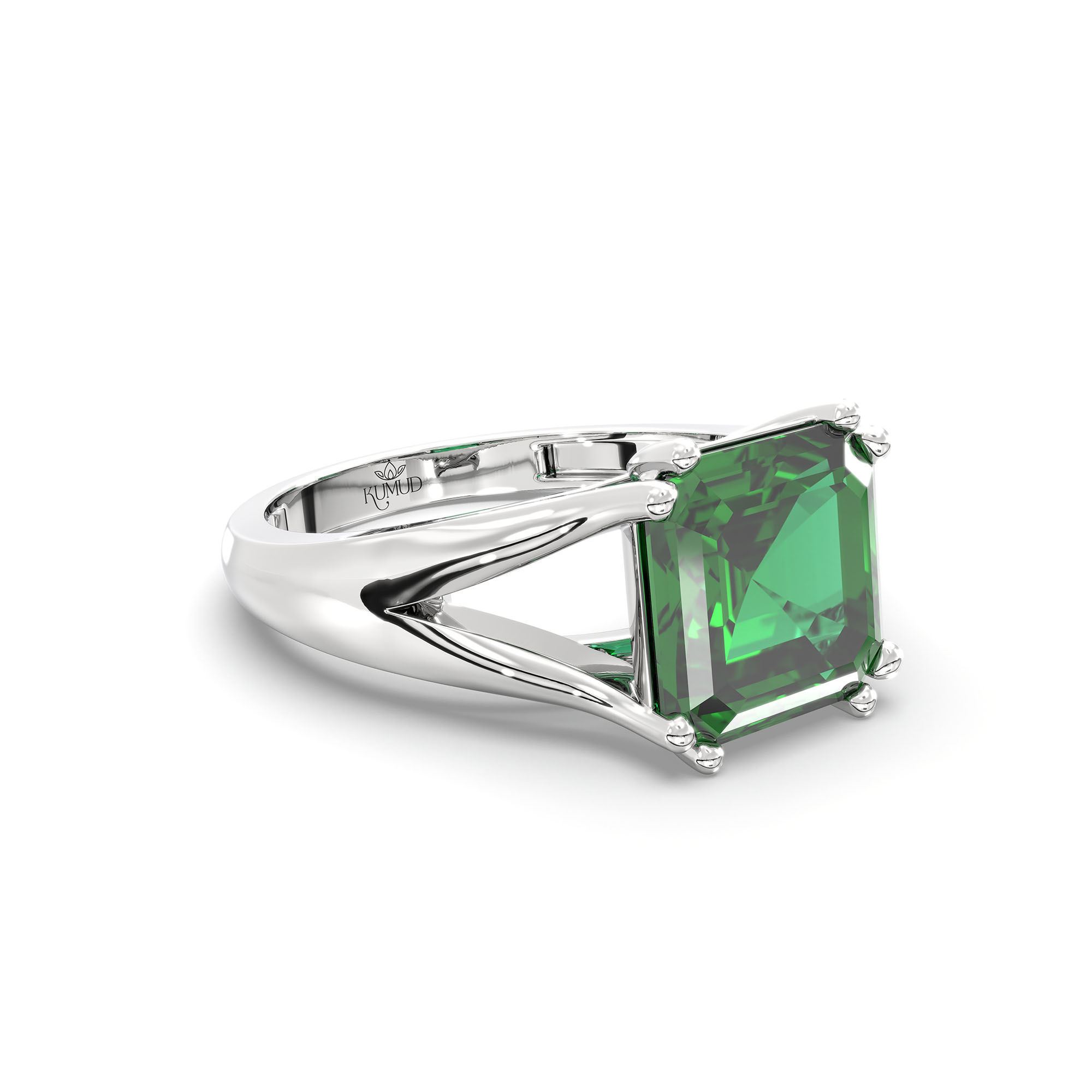 Emerald (Panna) Ring in 18K White Gold – Cushion 8 mm, Prong Setting, 5 g (Design K15-7) thumbnail