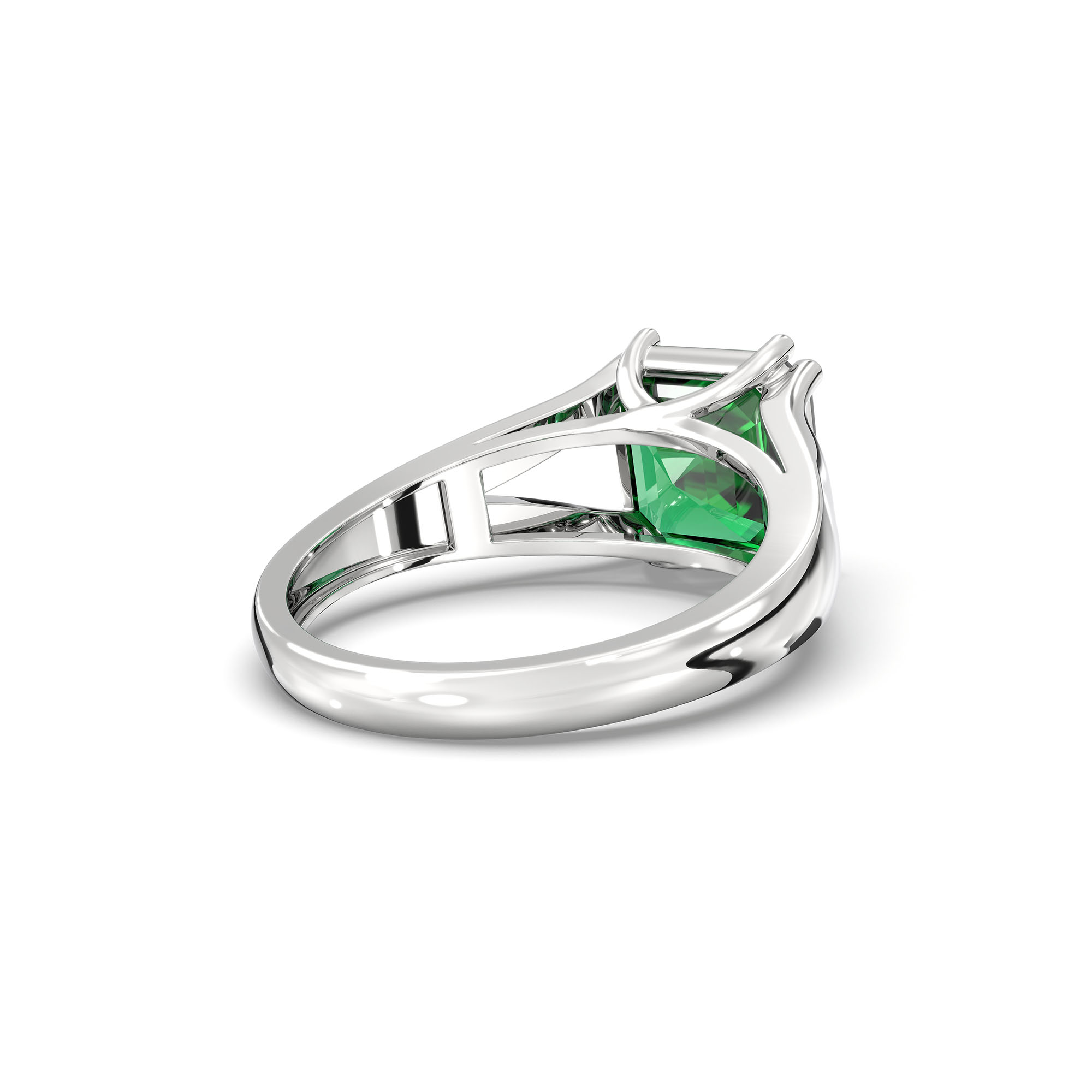 Emerald (Panna) Ring in 18K White Gold – Cushion 8 mm, Prong Setting, 5 g (Design K15-7) thumbnail