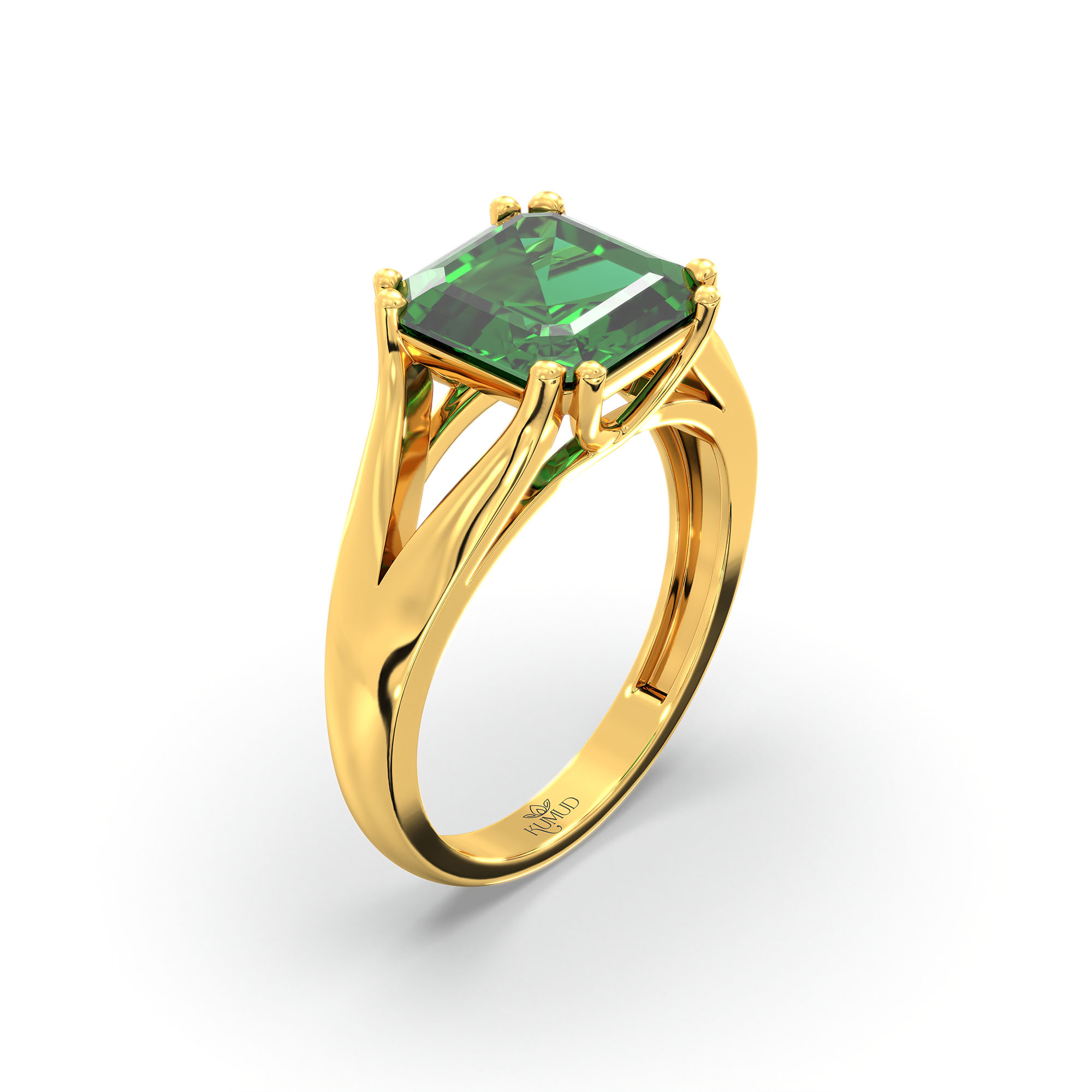 Emerald (Panna) Ring in 22K Yellow Gold – Cushion 8 mm, Prong Setting, 5 g (Design K15-7) thumbnail