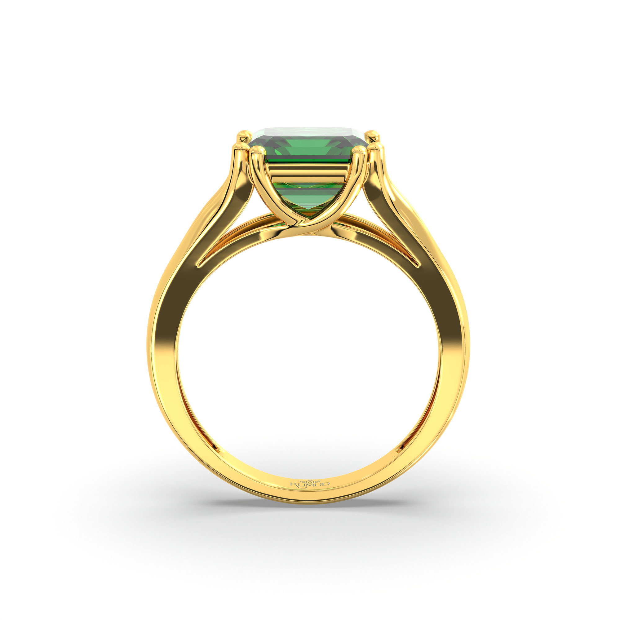 Emerald (Panna) Ring in 22K Yellow Gold – Cushion 8 mm, Prong Setting, 5 g (Design K15-7) thumbnail