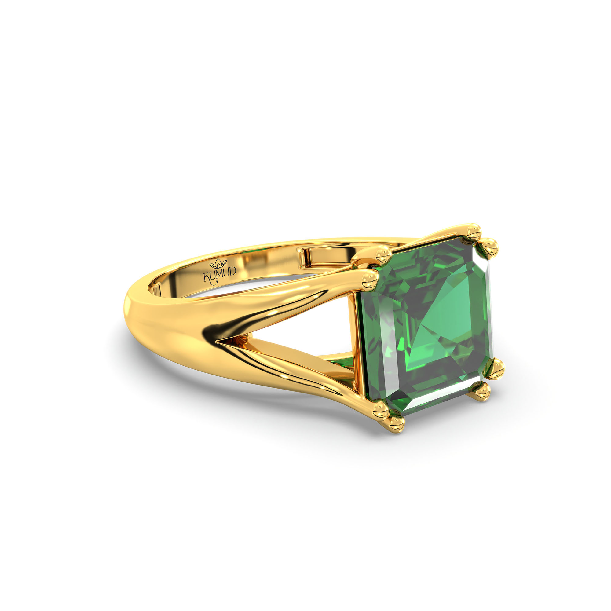 Emerald (Panna) Ring in 22K Yellow Gold – Cushion 8 mm, Prong Setting, 5 g (Design K15-7) thumbnail