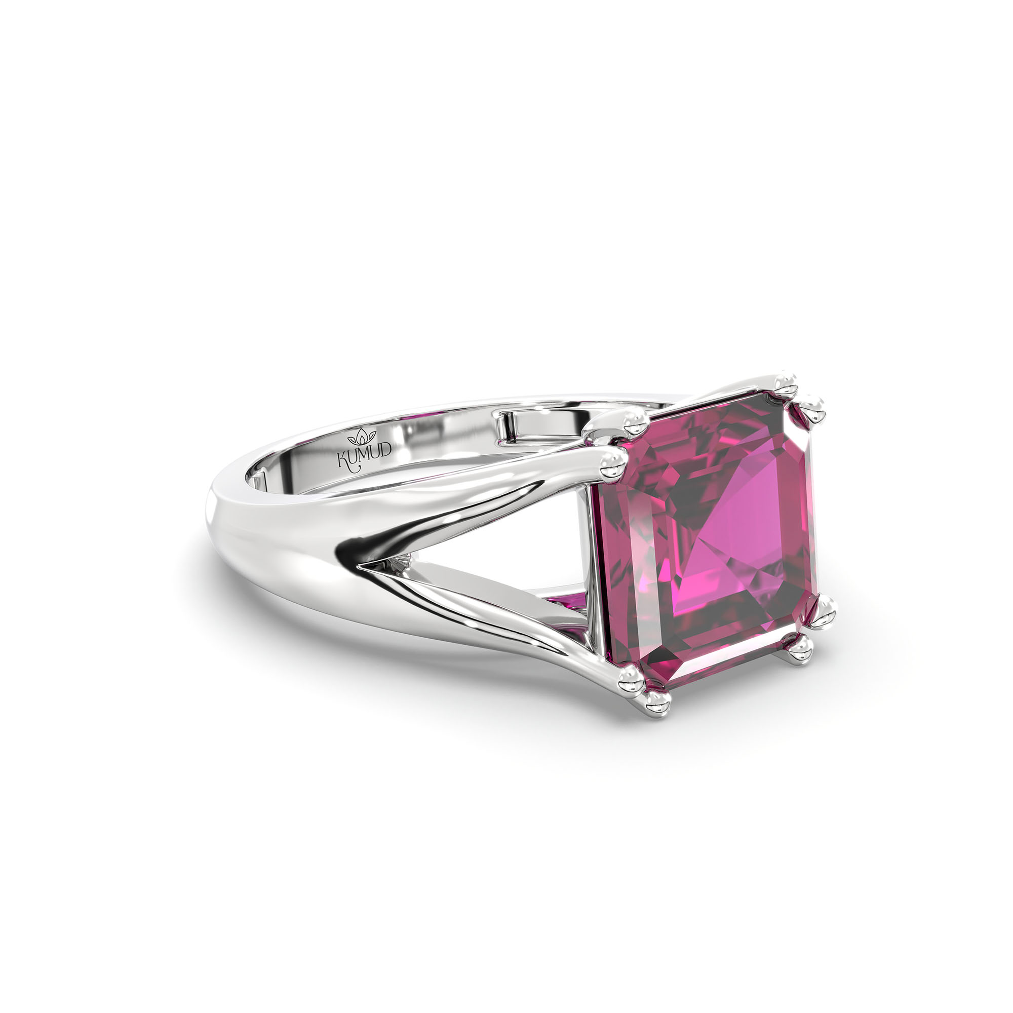 Ruby (Manik) Ring in 18K White Gold – Cushion 8 mm, Prong Setting, 5 g (Design K15-7) thumbnail