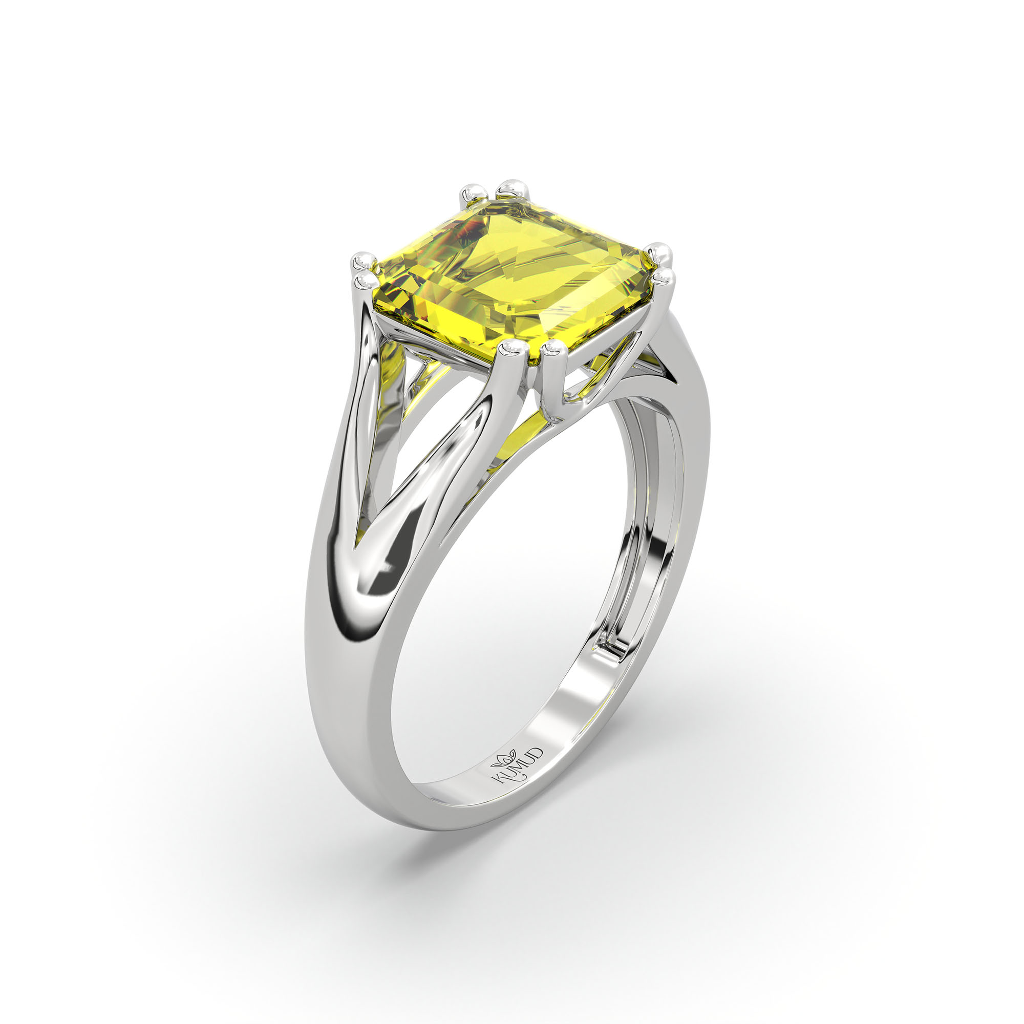Yellow Sapphire (Pukhraj) Ring in 18K White Gold – Cushion 8 mm, Prong Setting, 5 g (Design K15-7) thumbnail