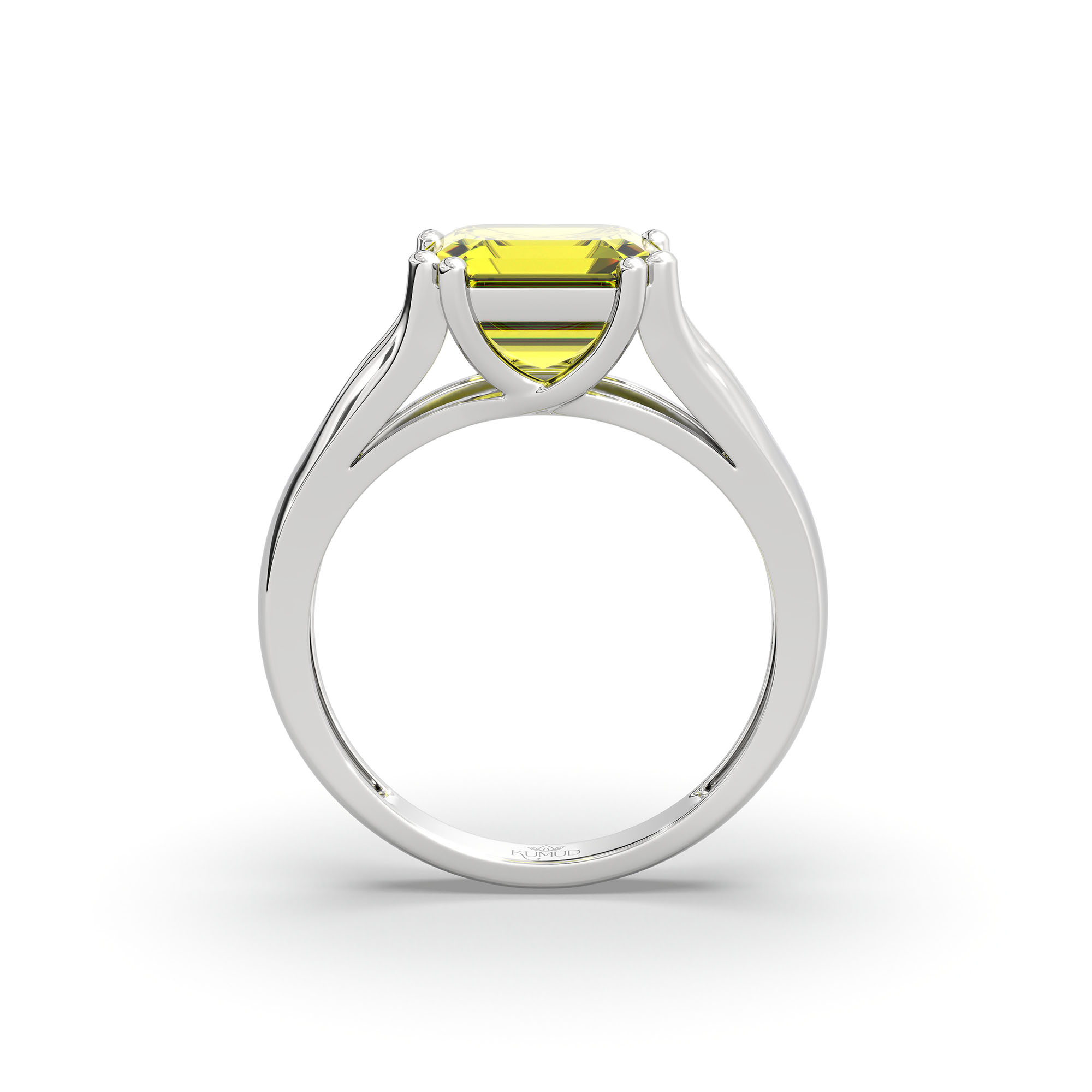 Yellow Sapphire (Pukhraj) Ring in 18K White Gold – Cushion 8 mm, Prong Setting, 5 g (Design K15-7) thumbnail