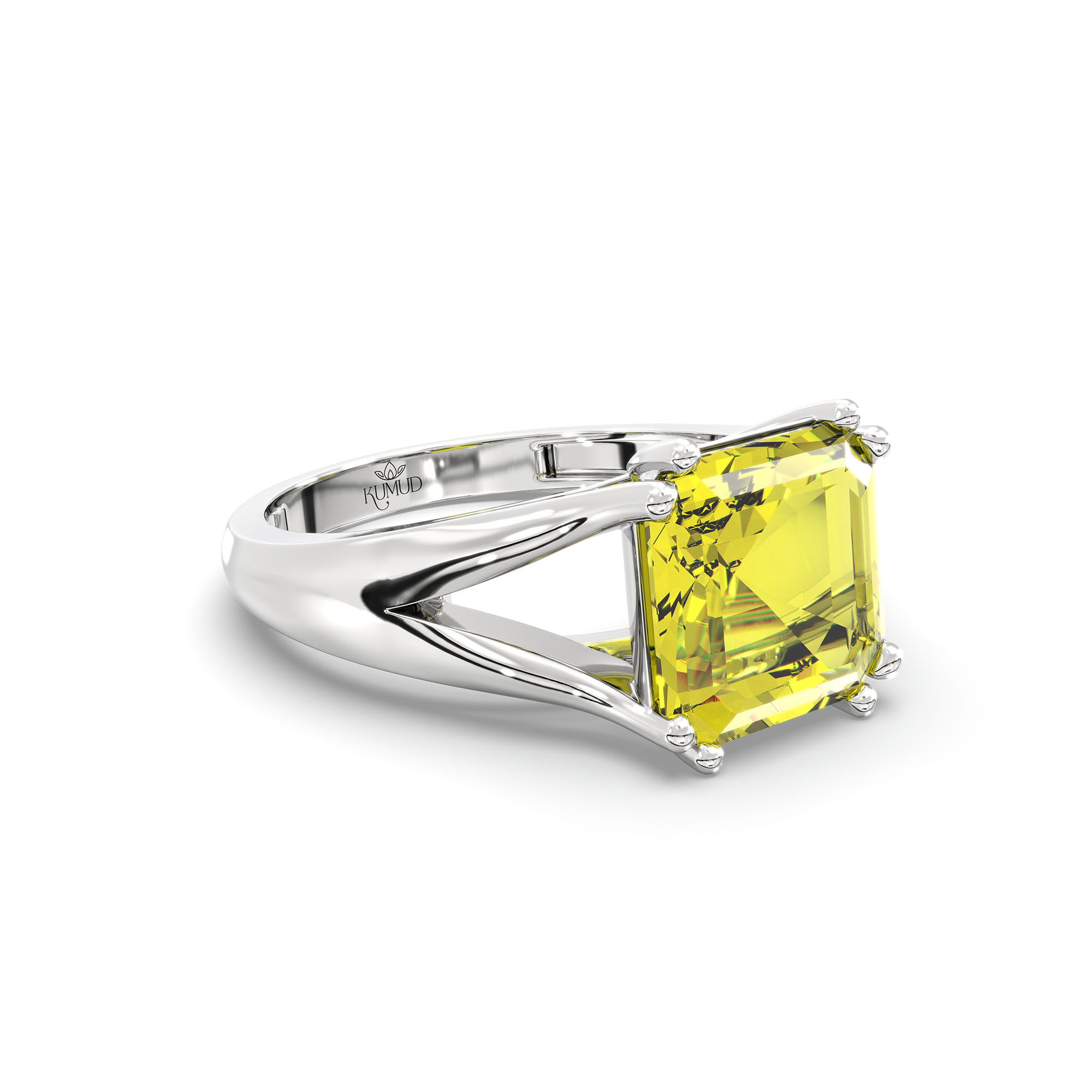 Yellow Sapphire (Pukhraj) Ring in 18K White Gold – Cushion 8 mm, Prong Setting, 5 g (Design K15-7) thumbnail