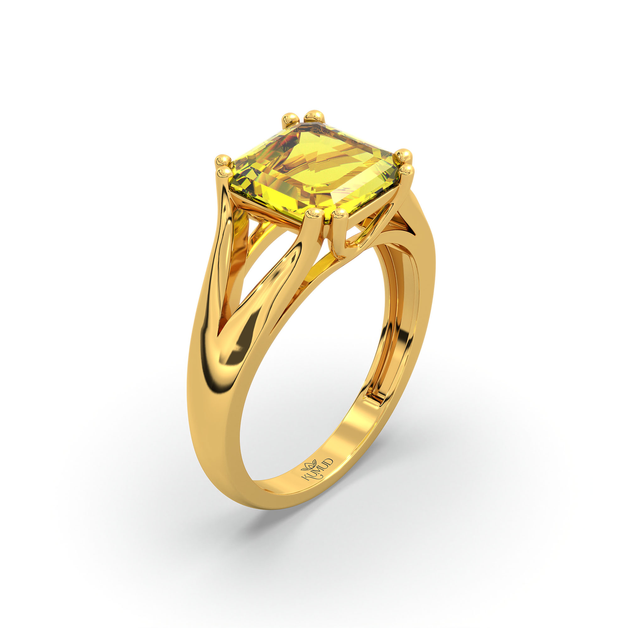 Yellow Sapphire (Pukhraj) Ring in 22K Yellow Gold – Cushion 8 mm, Prong Setting, 5 g (Design K15-7) thumbnail