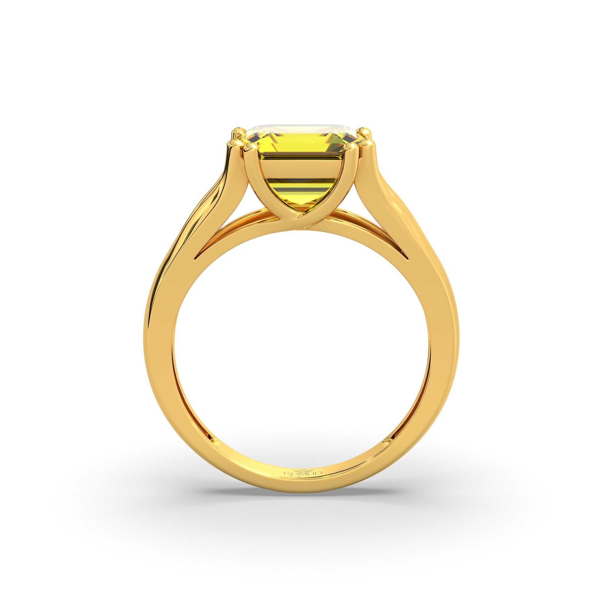 Yellow Sapphire (Pukhraj) Ring in 22K Yellow Gold – Cushion 8 mm, Prong Setting, 5 g (Design K15-7) thumbnail