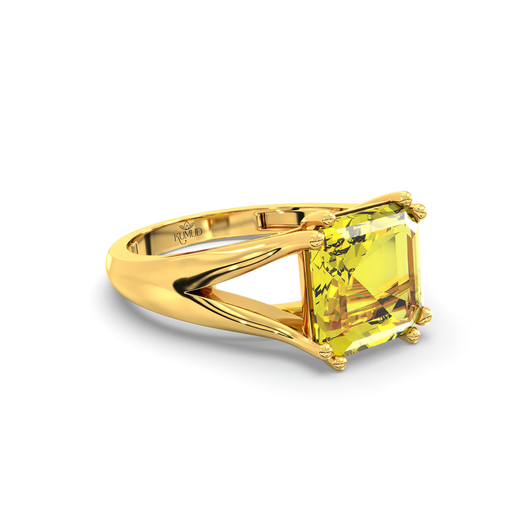 Yellow Sapphire (Pukhraj) Ring in 22K Yellow Gold – Cushion 8 mm, Prong Setting, 5 g (Design K15-7) thumbnail